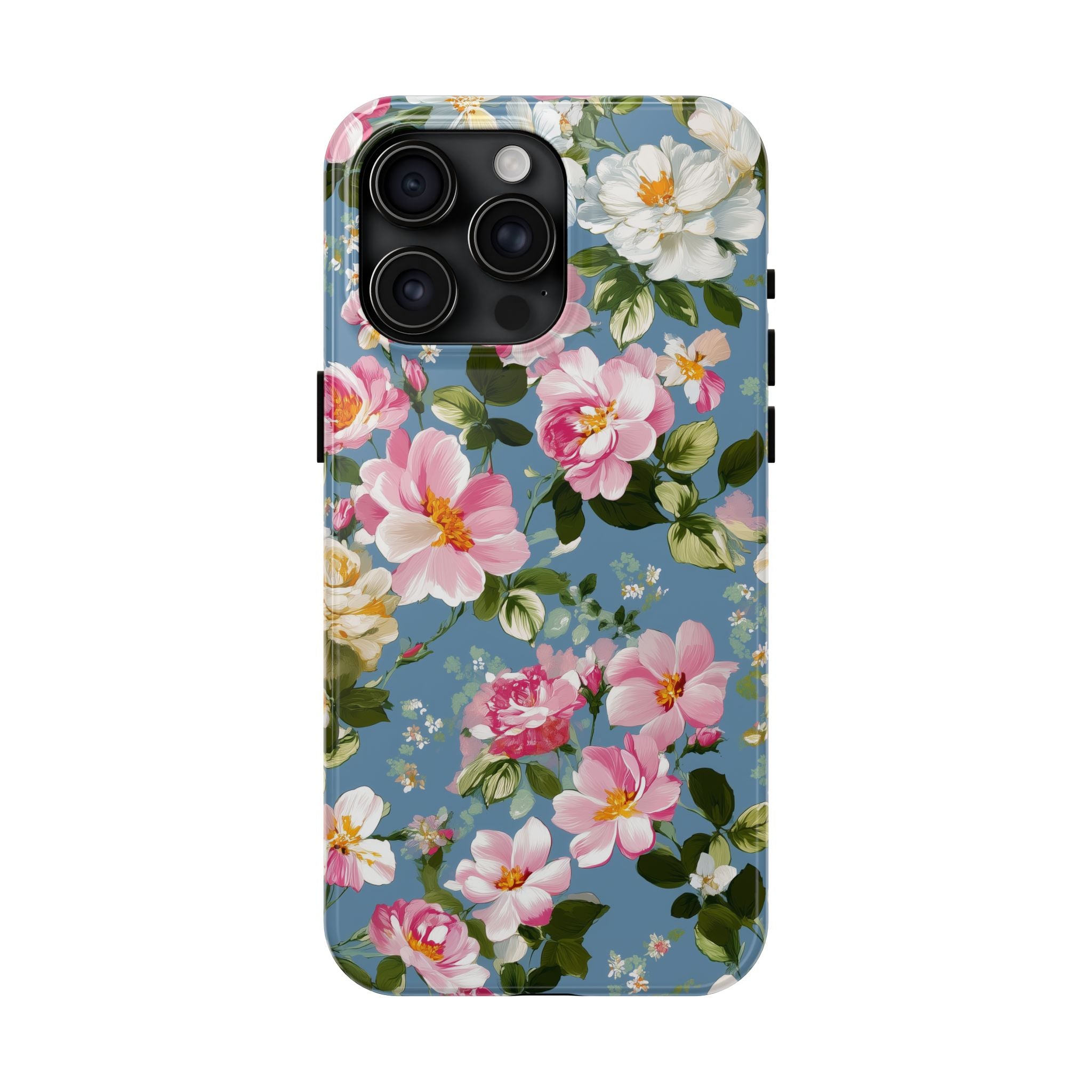 Vintage Pink Camellia on Blue