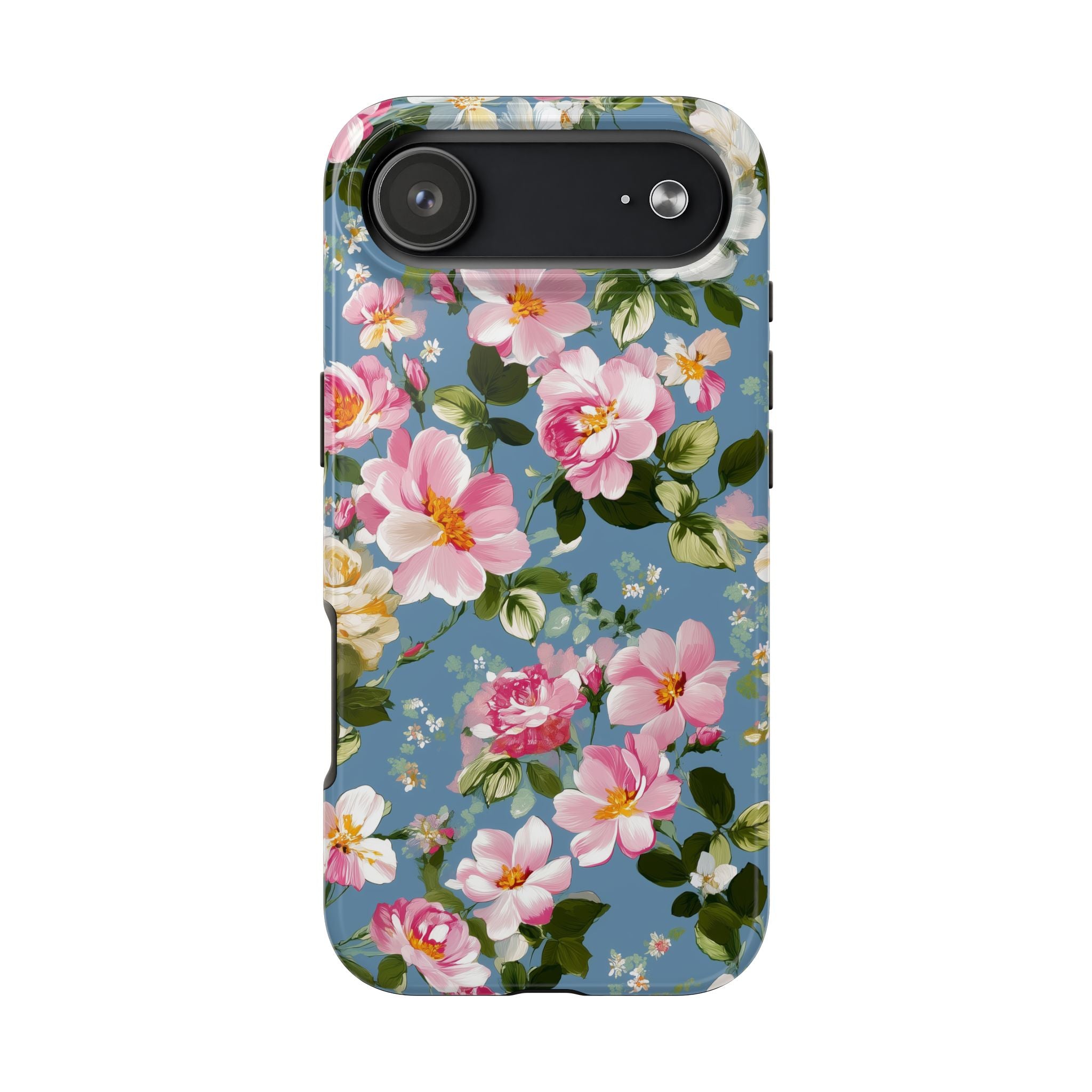 Vintage Pink Camellia on Blue