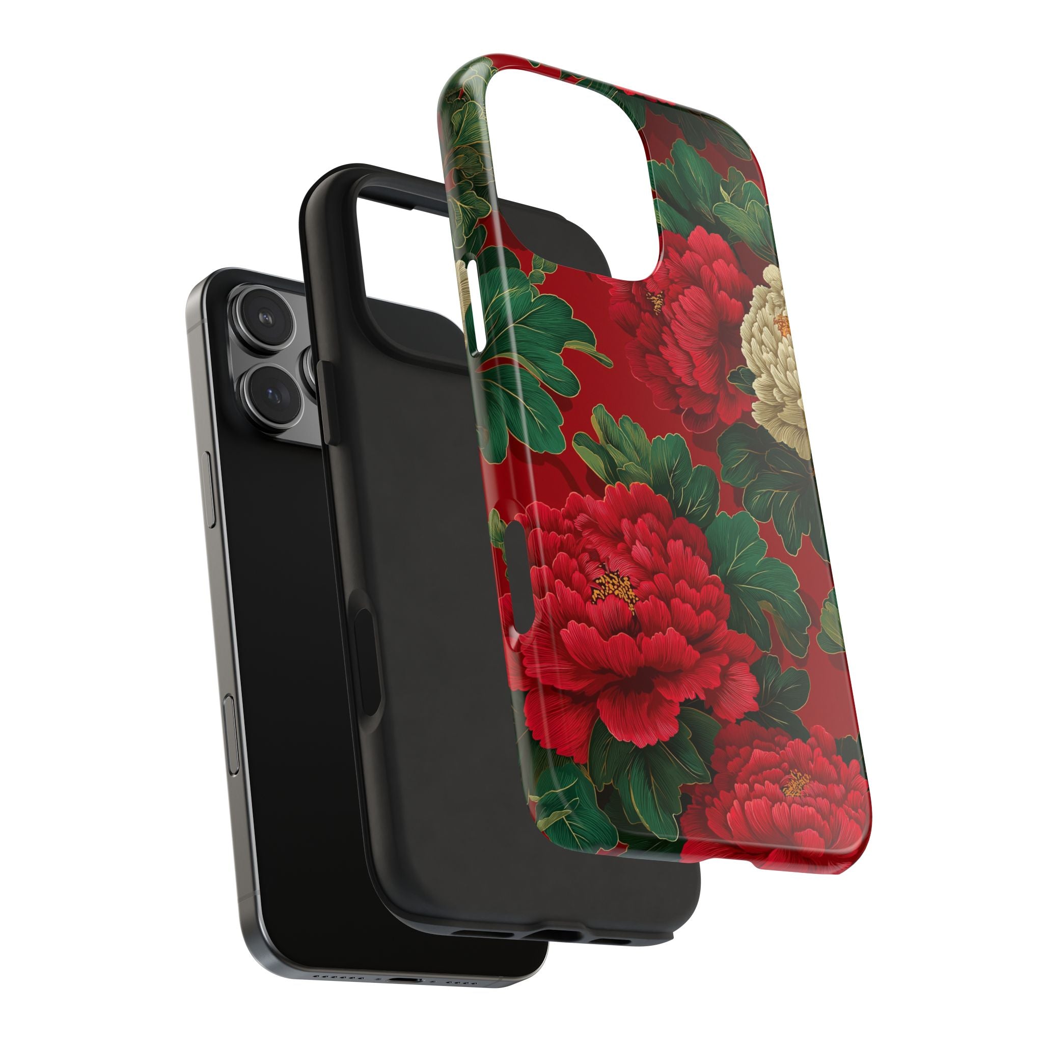 Red & Green Vintage Floral Peony