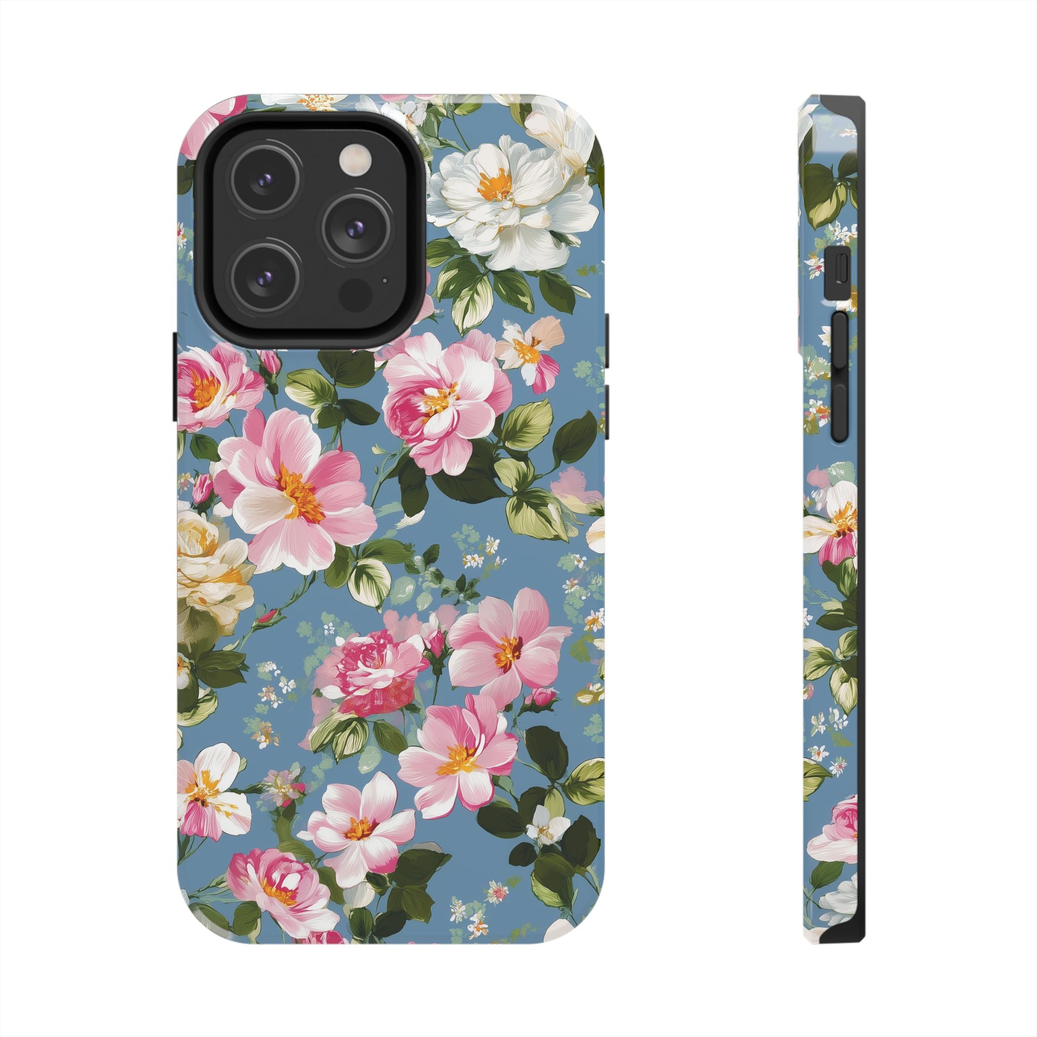 Vintage Pink Camellia on Blue