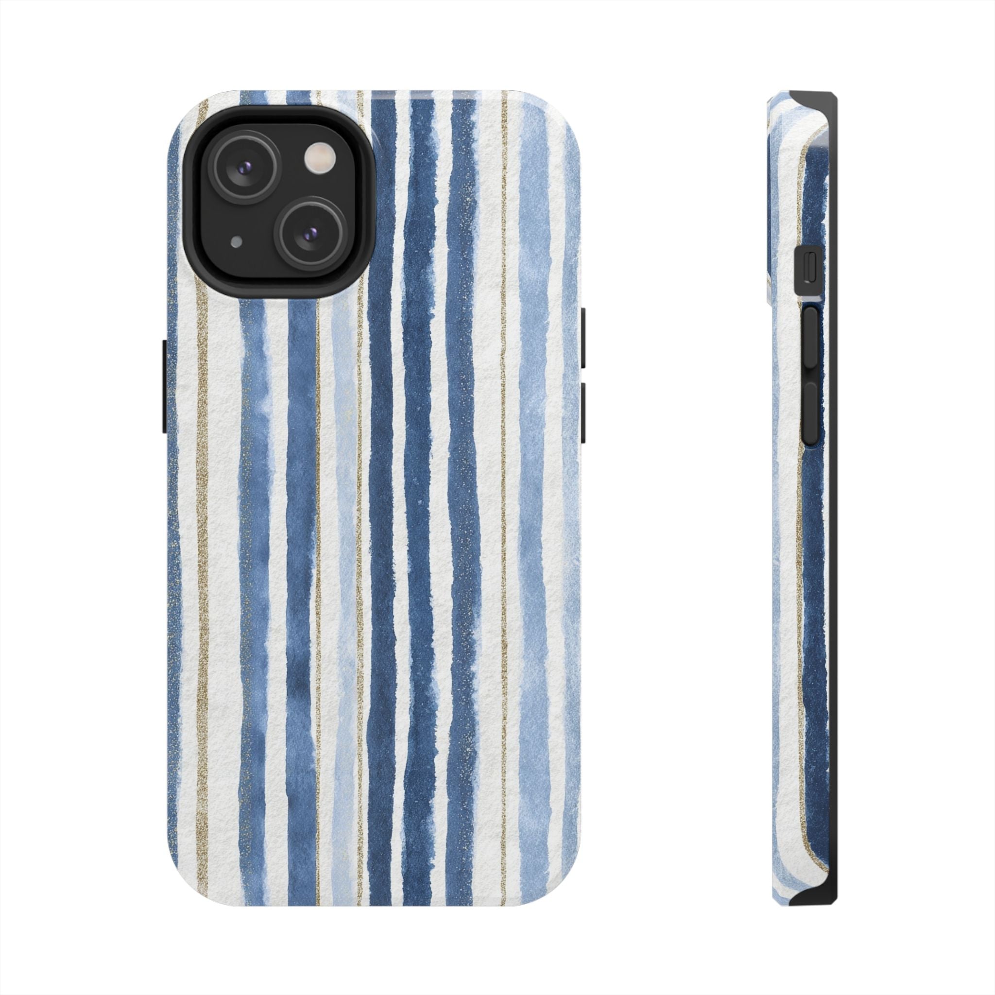 Blue Nautical Watercolor Vertical Stripes