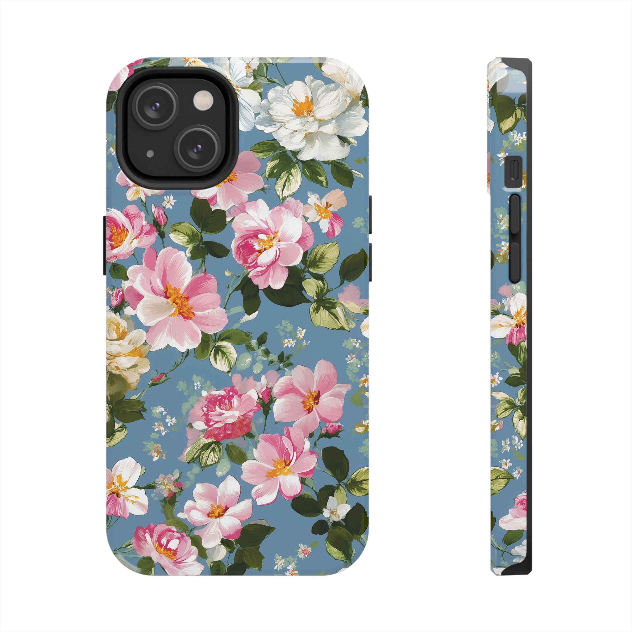 Vintage Pink Camellia on Blue