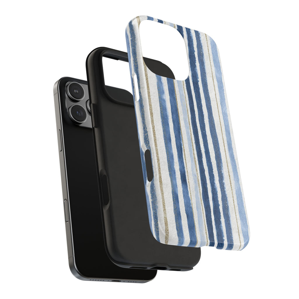 Blue Nautical Watercolor Vertical Stripes