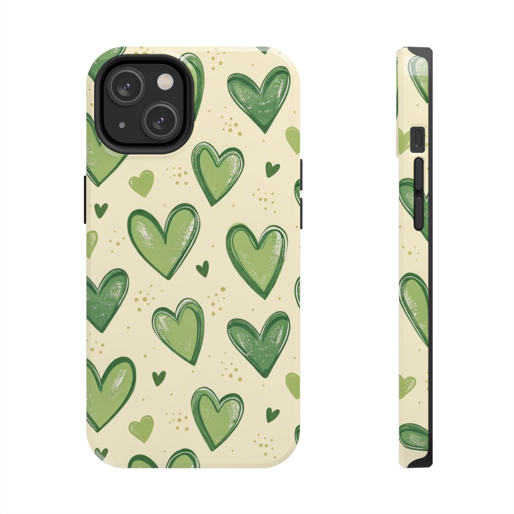Cute Hand-Drawn Green Hearts