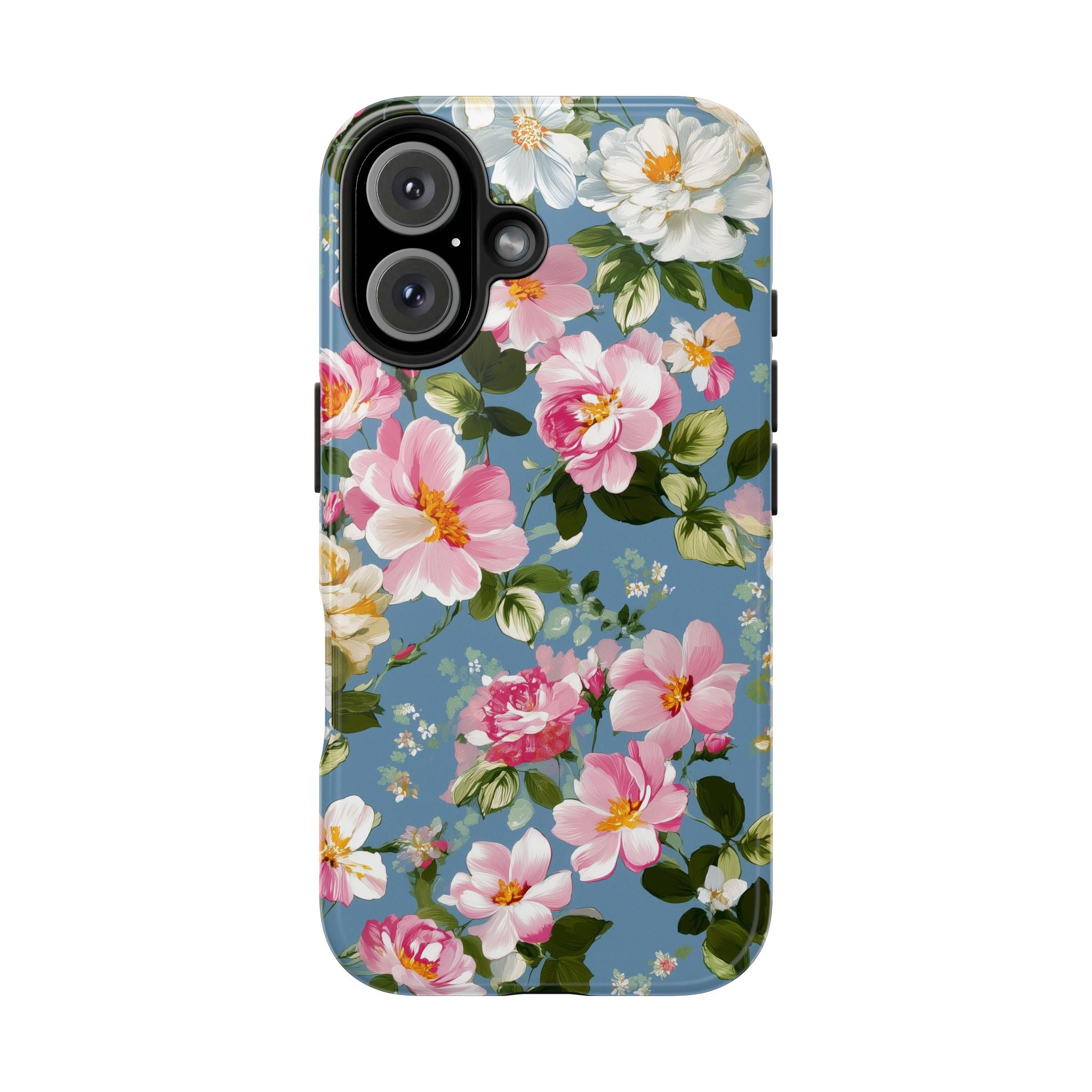 Vintage Pink Camellia on Blue