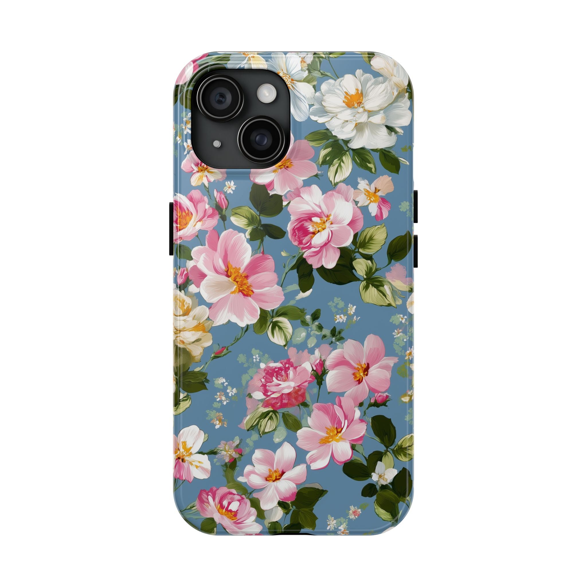 Vintage Pink Camellia on Blue