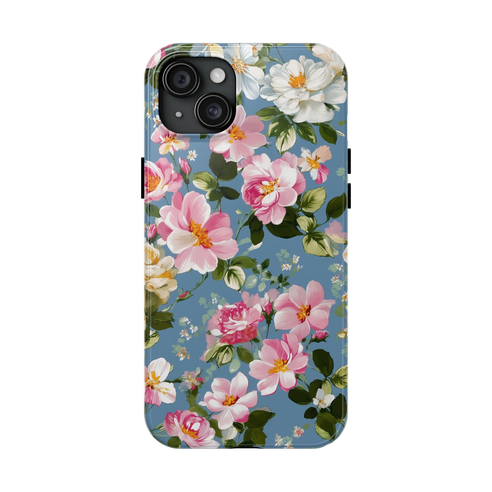 Vintage Pink Camellia on Blue