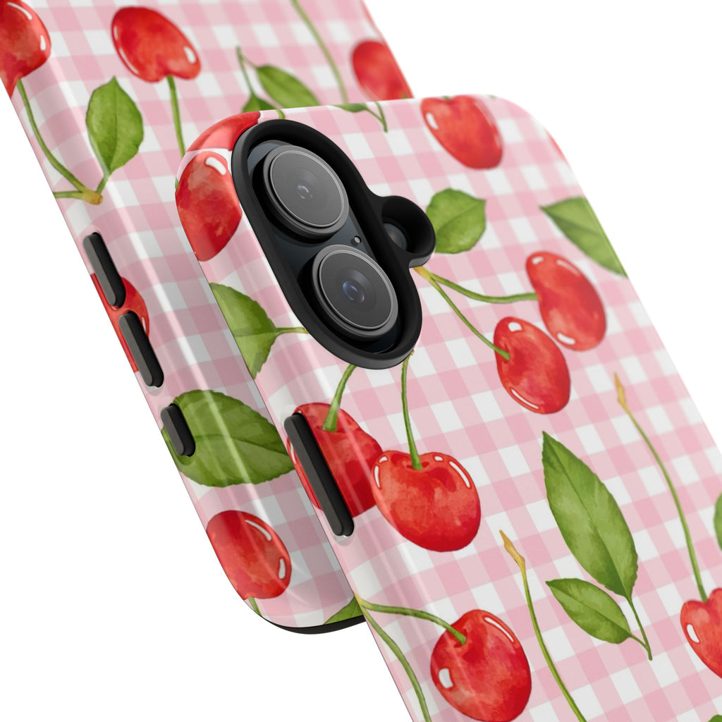 Cherry Gingham Pink Watercolor Cherries