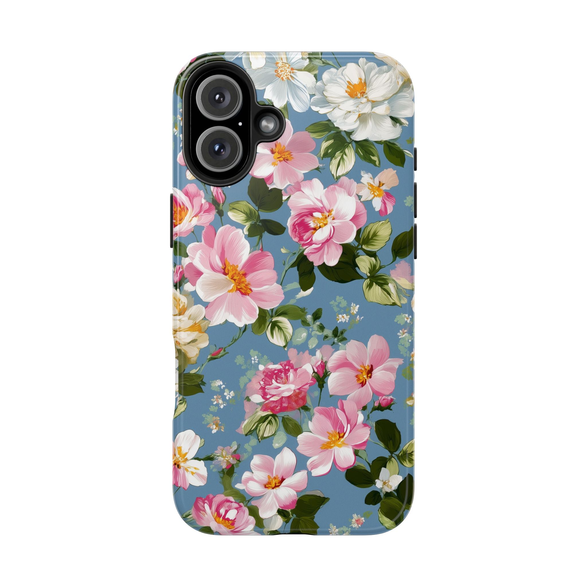 Vintage Pink Camellia on Blue