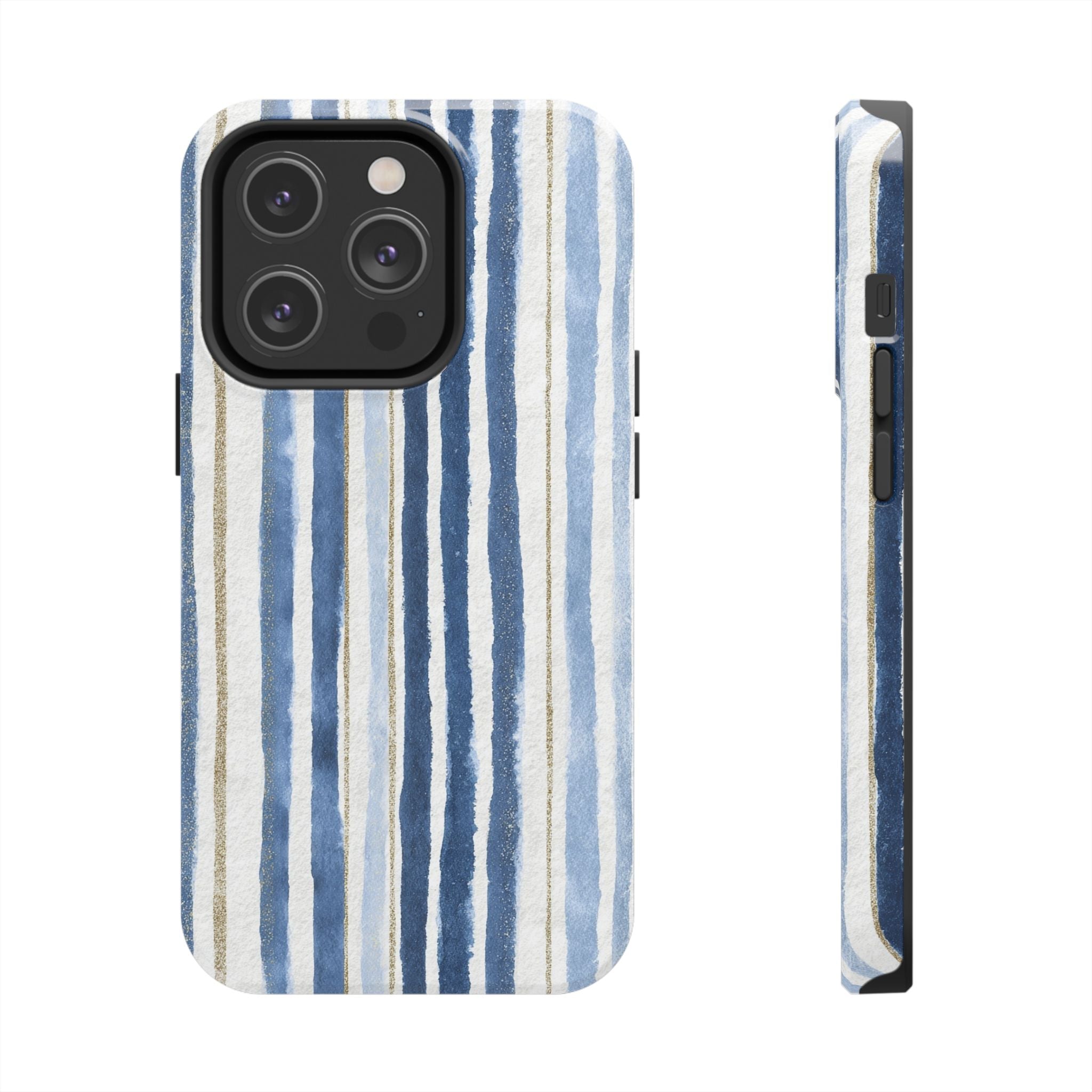 Blue Nautical Watercolor Vertical Stripes