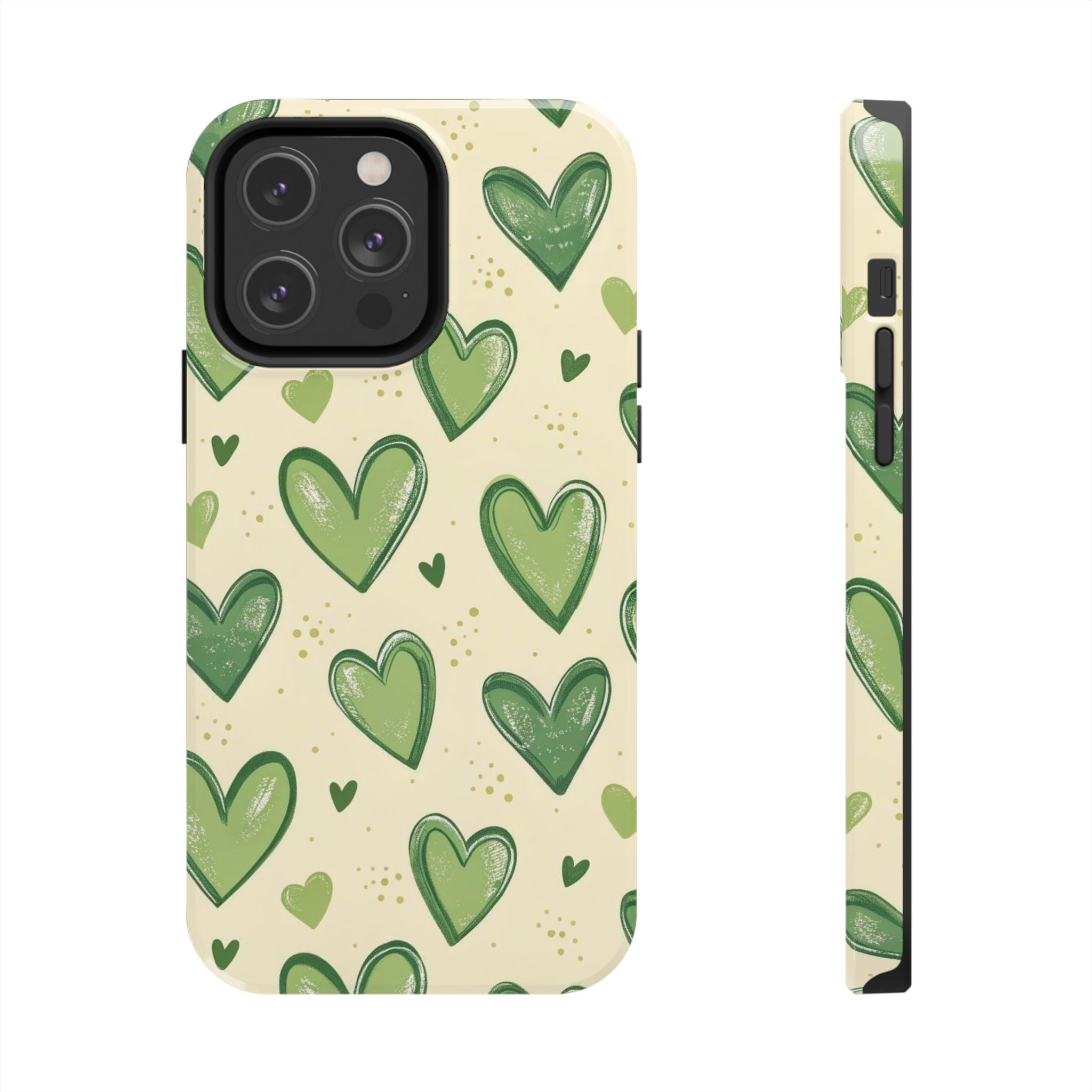 Cute Hand-Drawn Green Hearts
