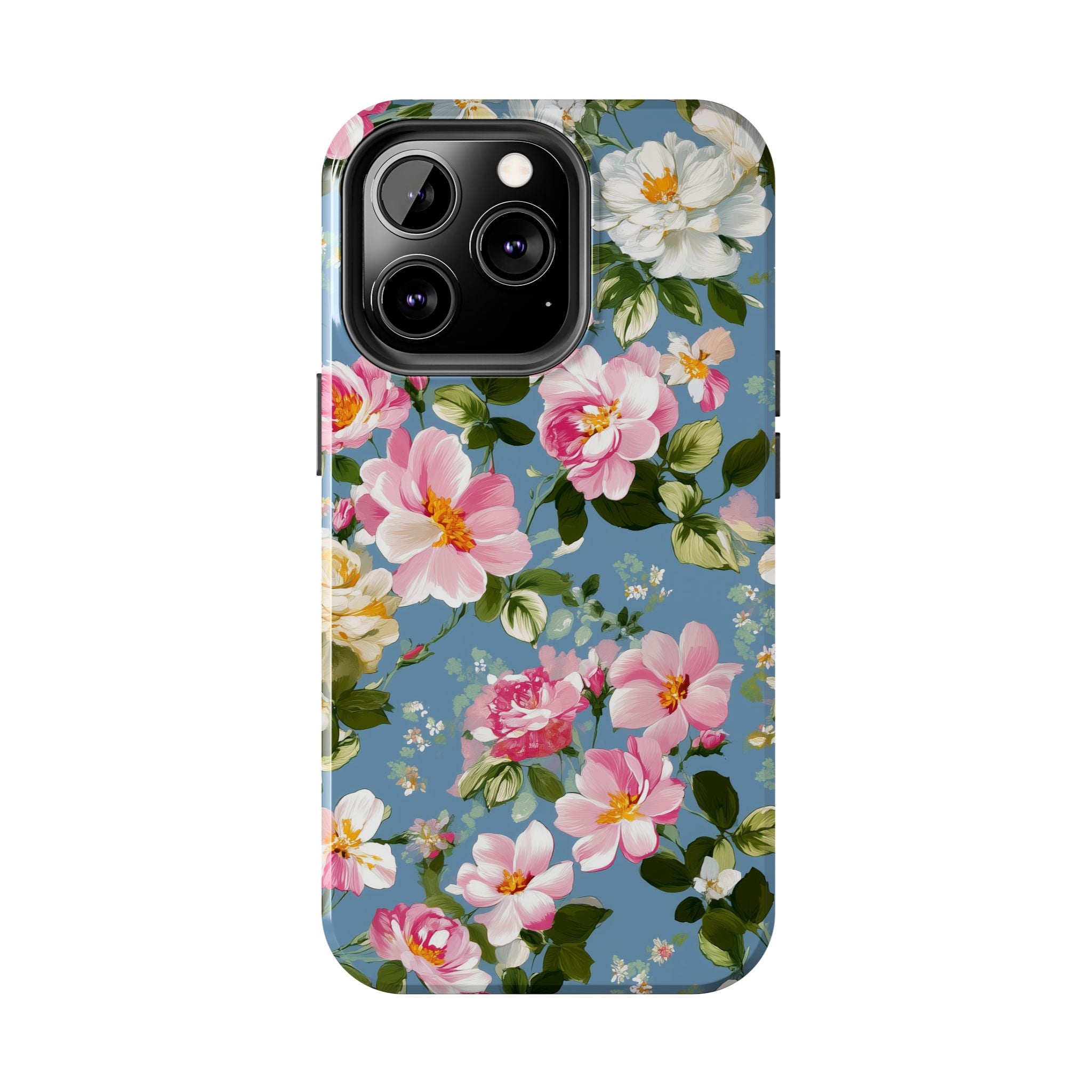 Vintage Pink Camellia on Blue