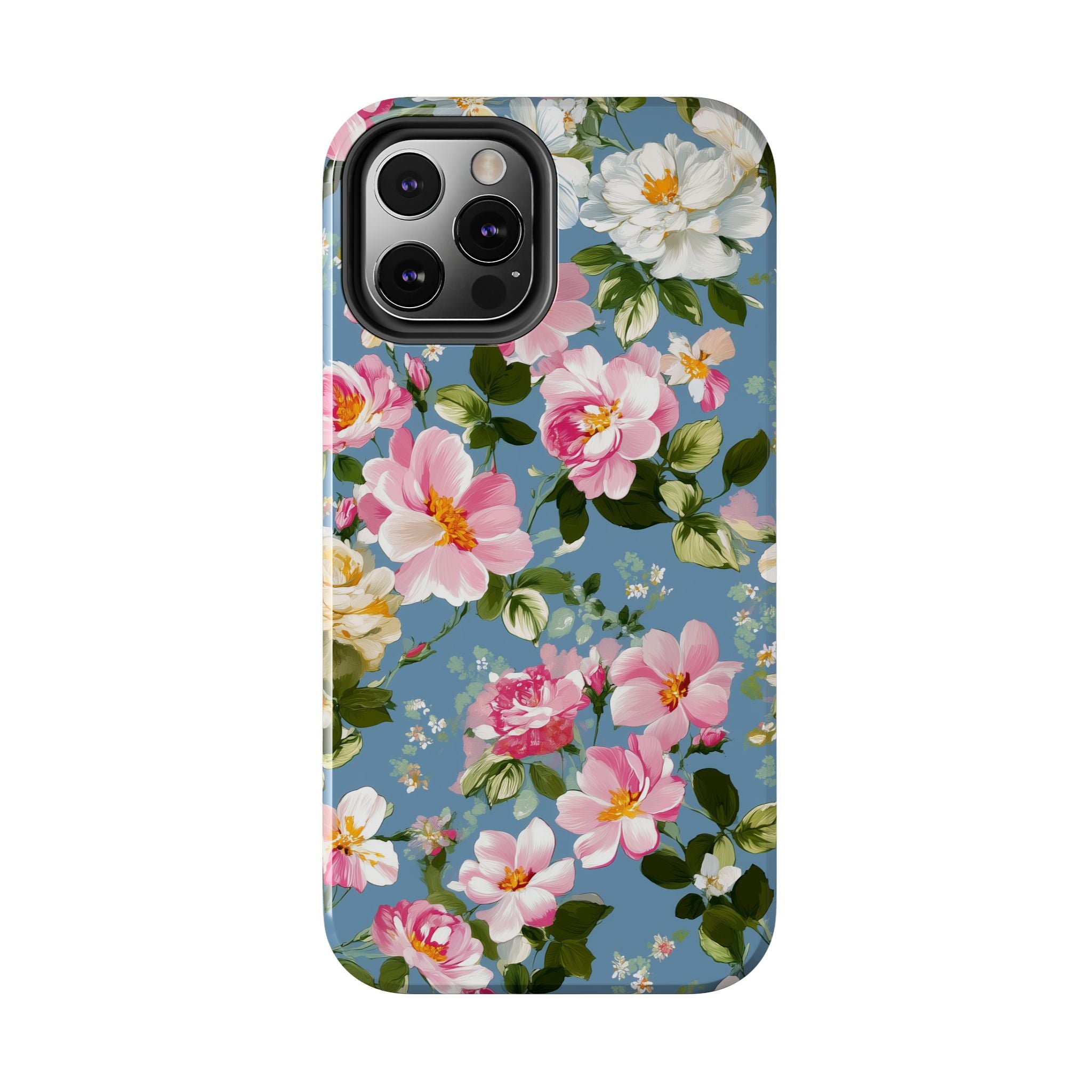 Vintage Pink Camellia on Blue