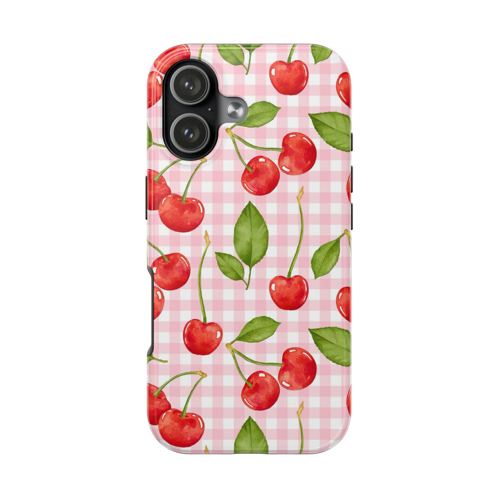 Cherry Gingham Pink Watercolor Cherries