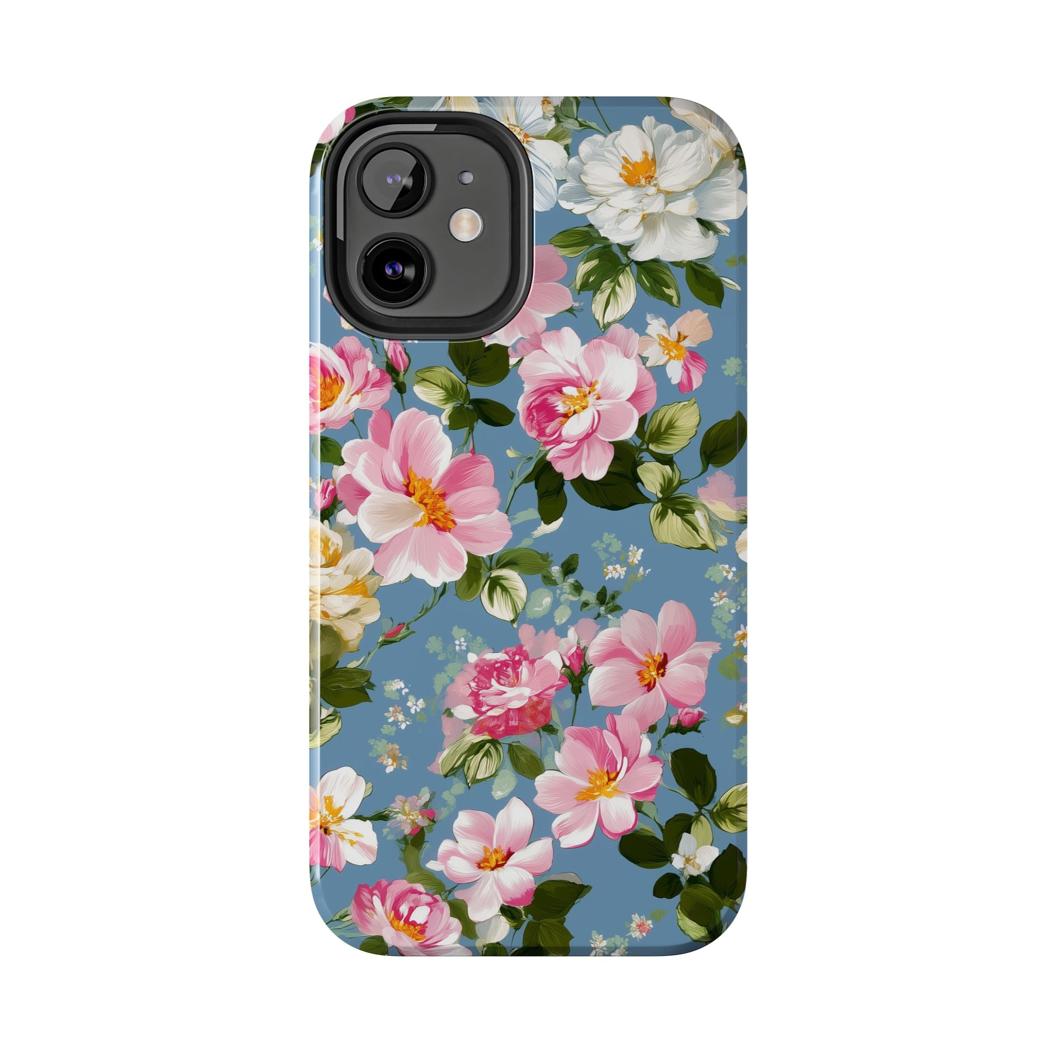 Vintage Pink Camellia on Blue