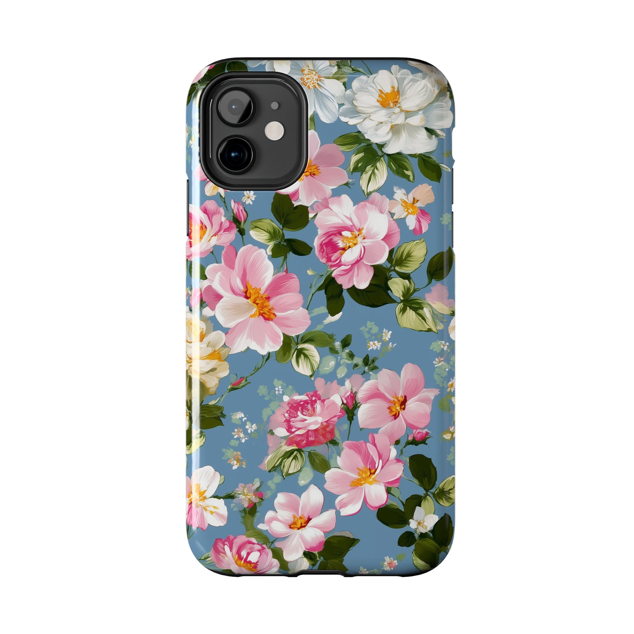 Vintage Pink Camellia on Blue
