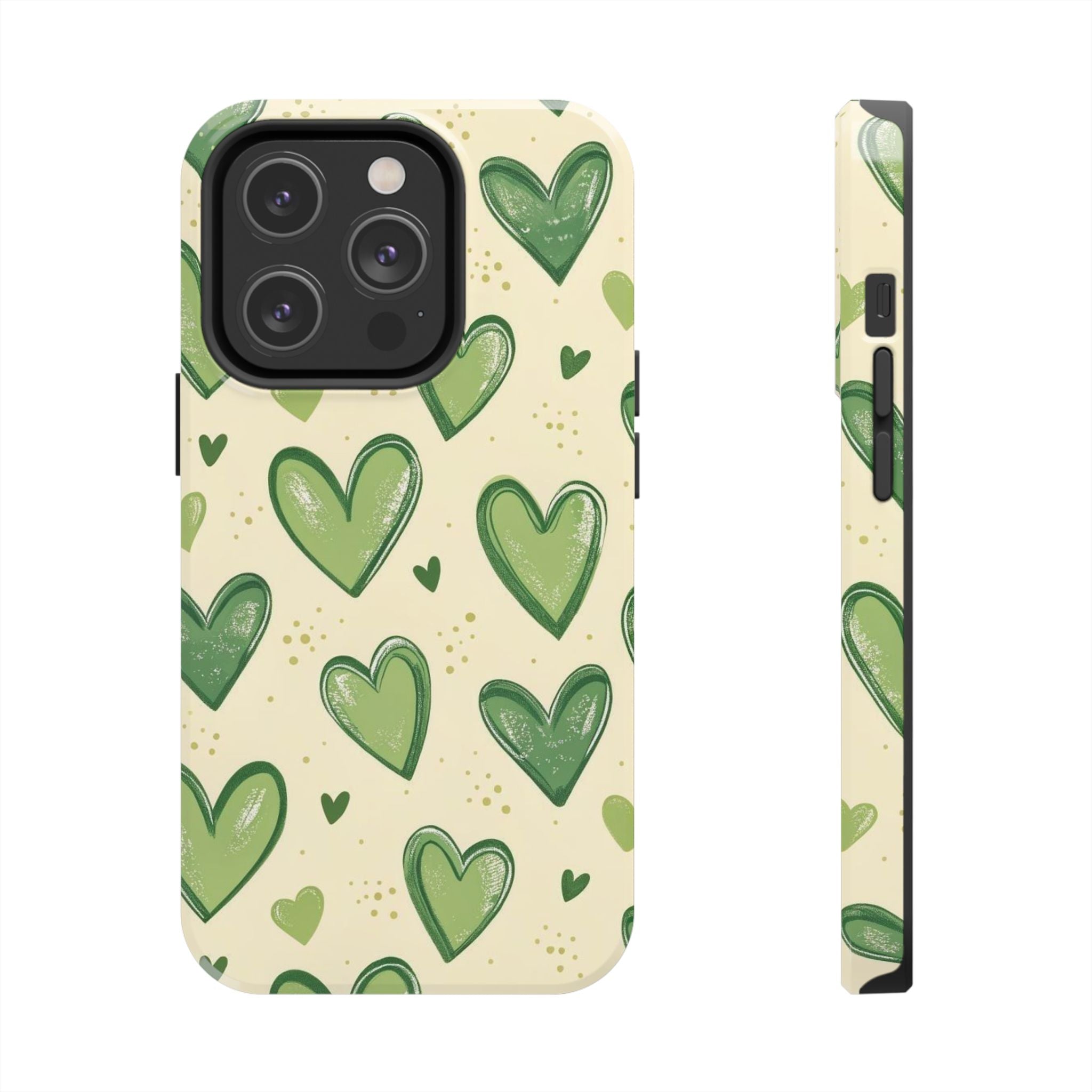 Cute Hand-Drawn Green Hearts