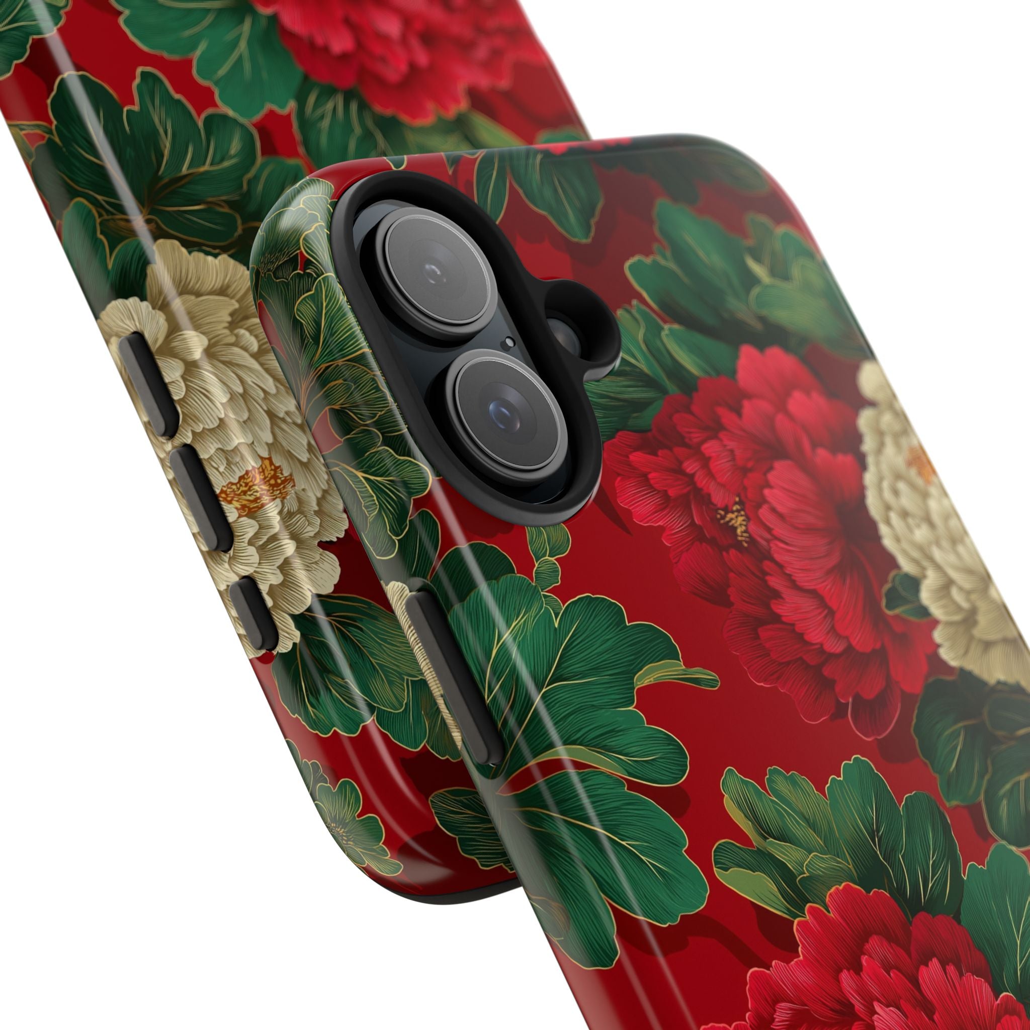 Red & Green Vintage Floral Peony