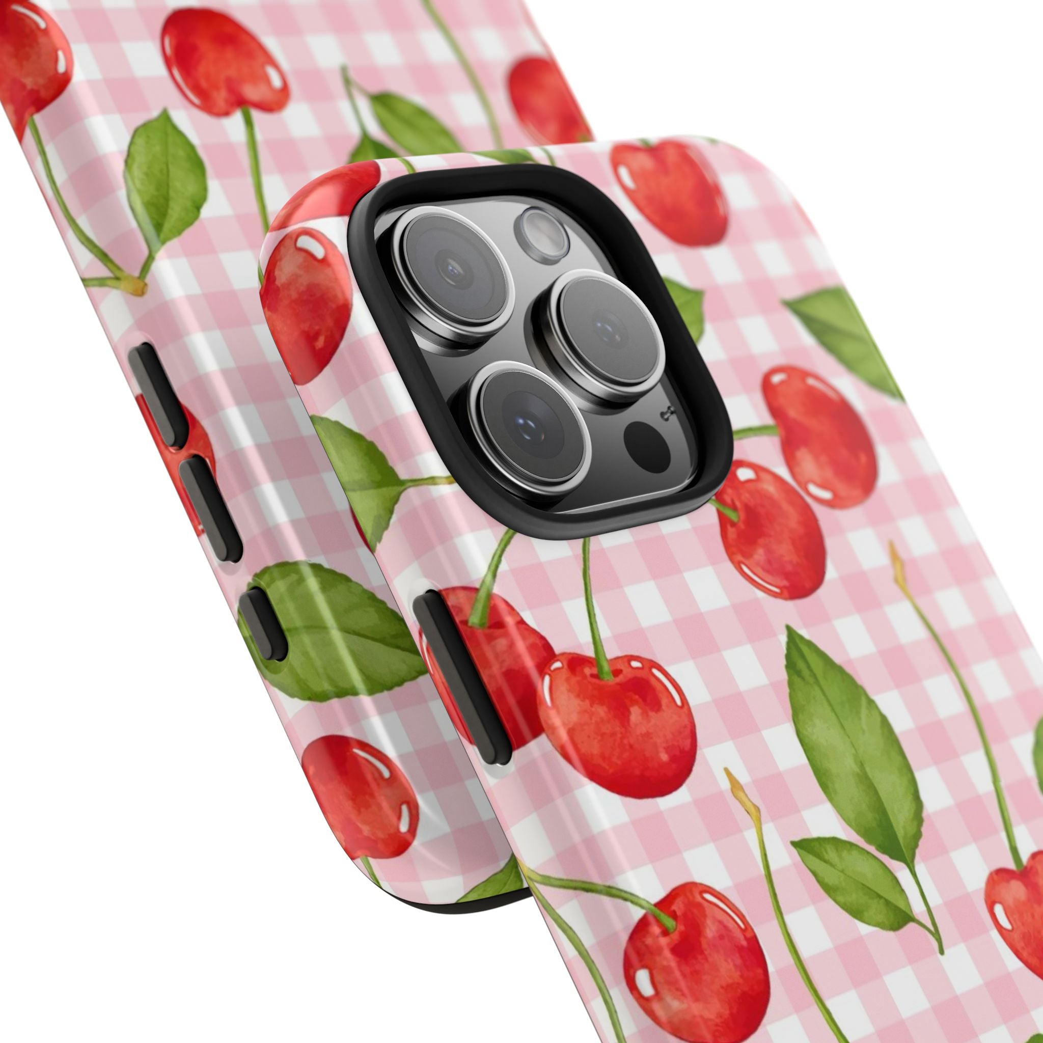 Cherry Gingham Pink Watercolor Cherries