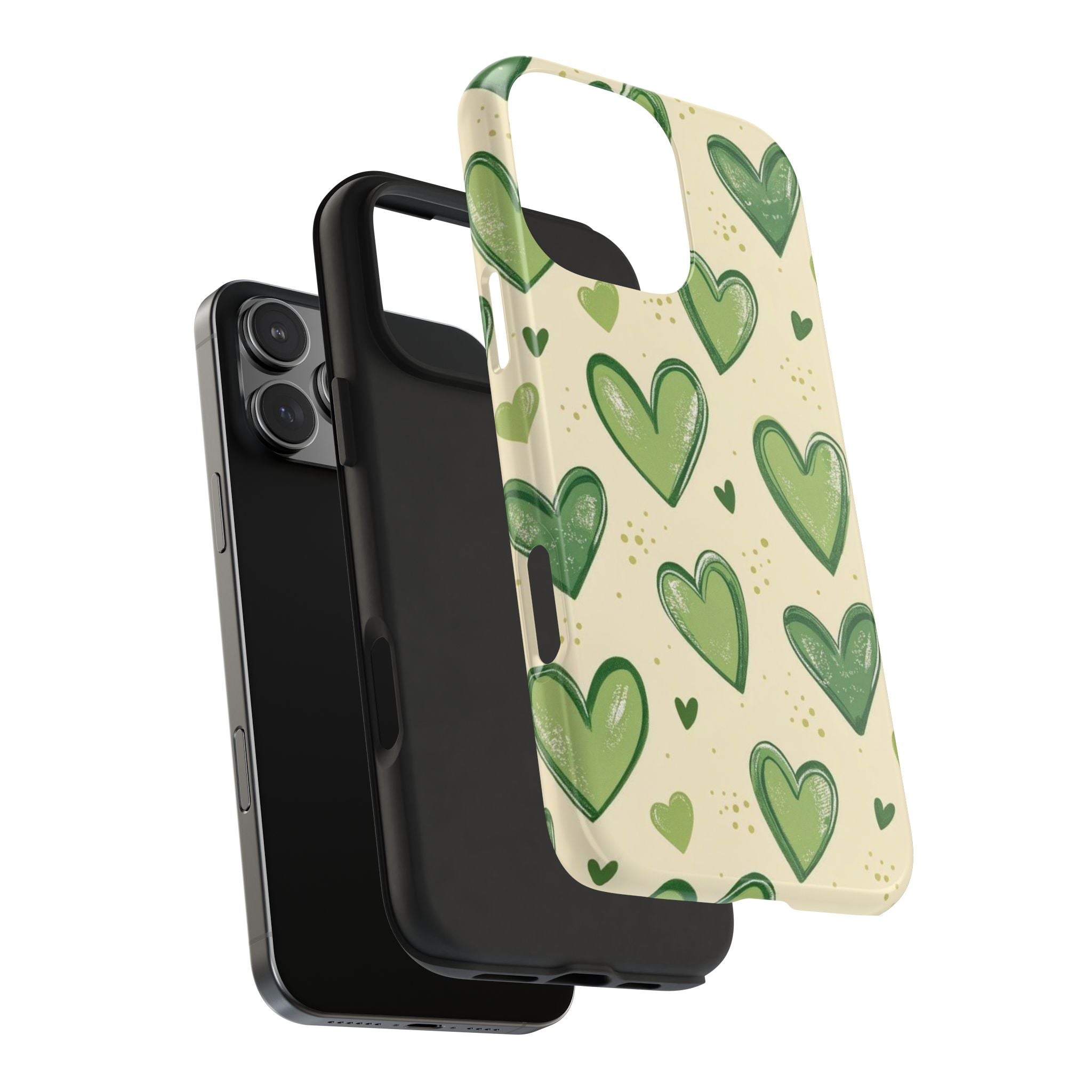 Cute Hand-Drawn Green Hearts
