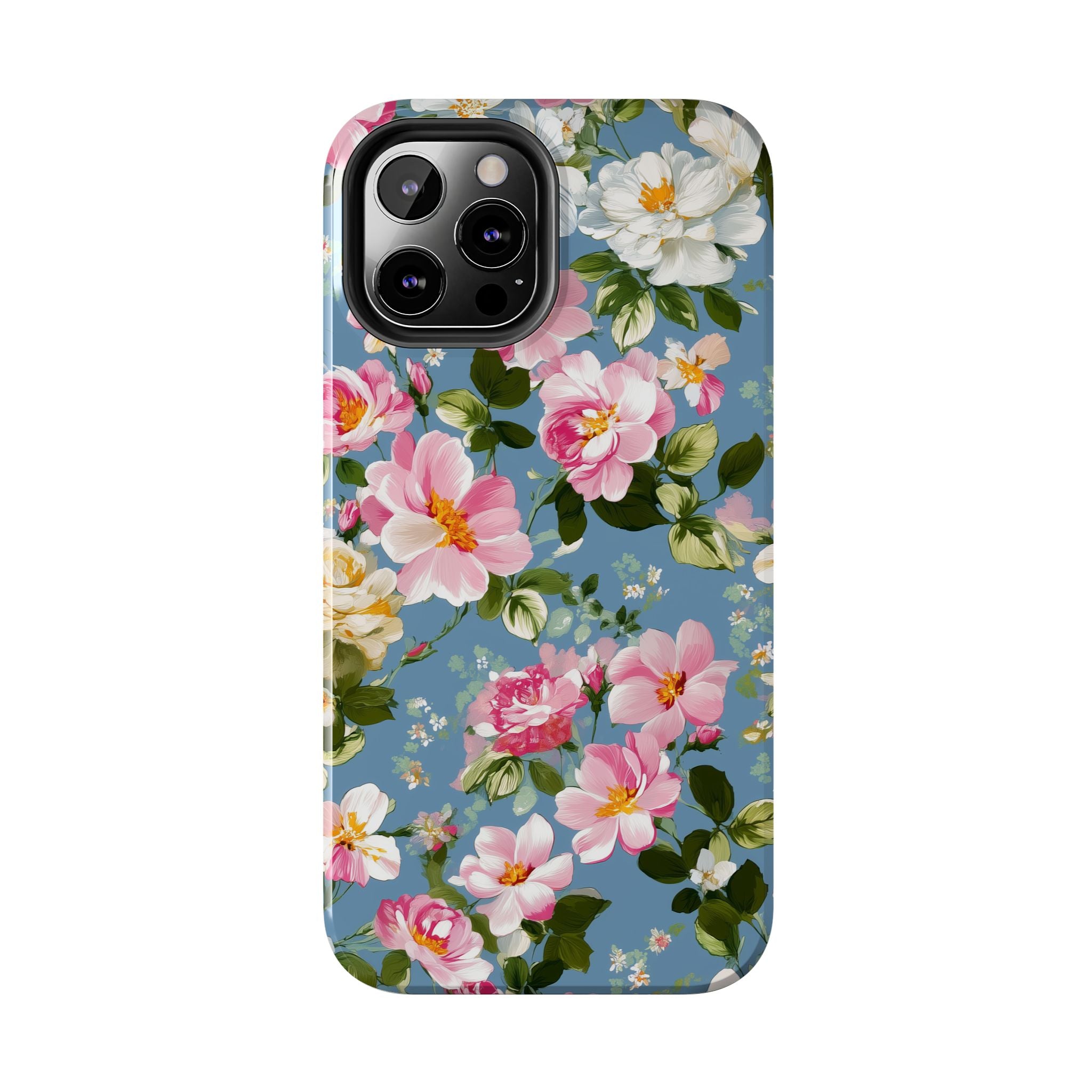 Vintage Pink Camellia on Blue