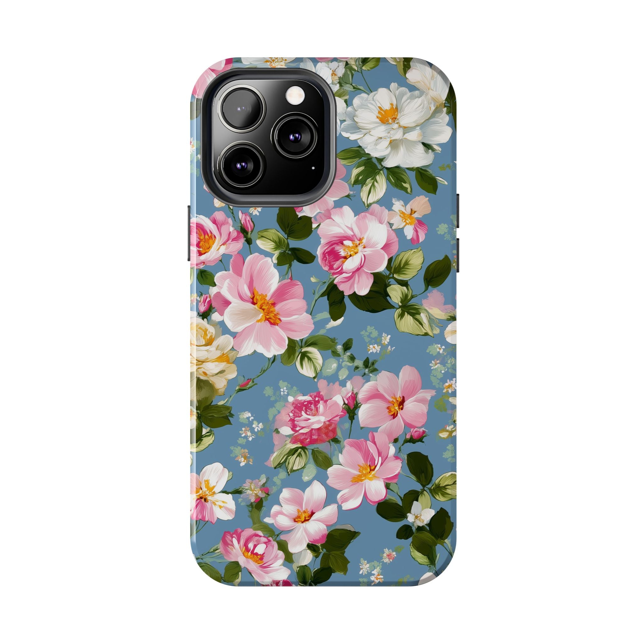 Vintage Pink Camellia on Blue