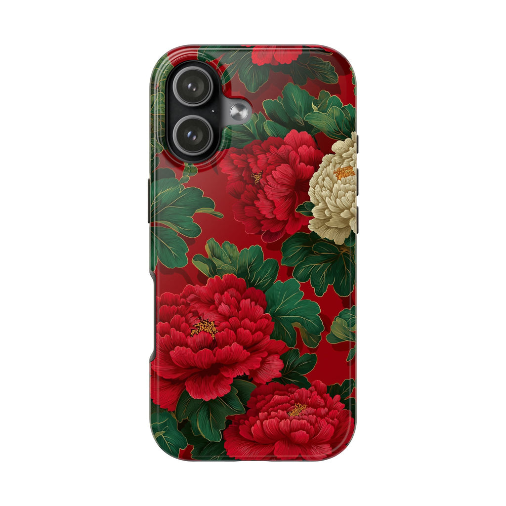 Red & Green Vintage Floral Peony