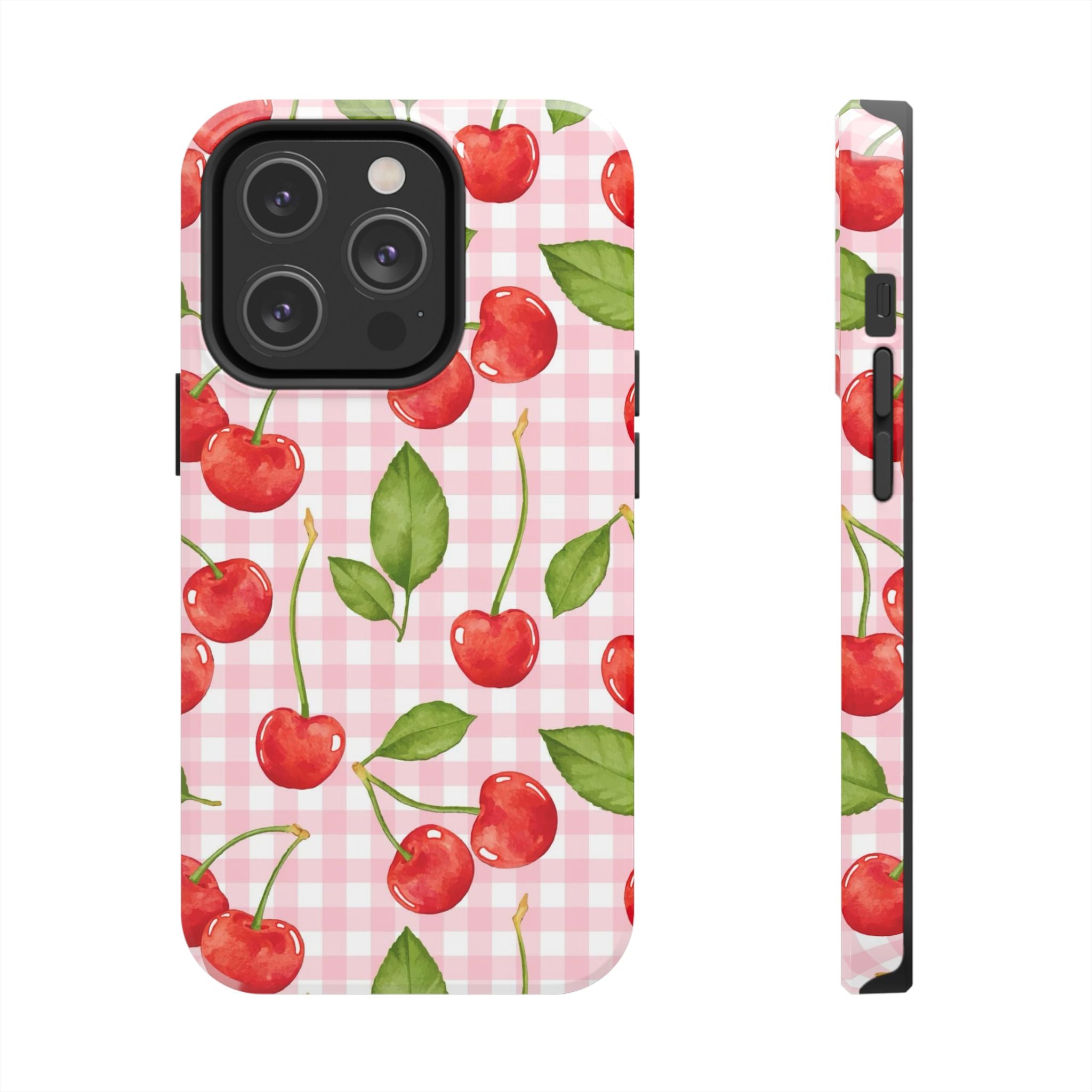 Cherry Gingham Pink Watercolor Cherries