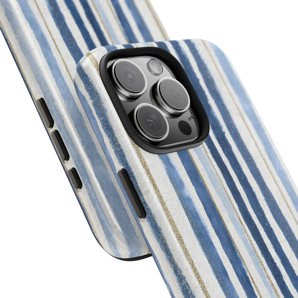 Blue Nautical Watercolor Vertical Stripes
