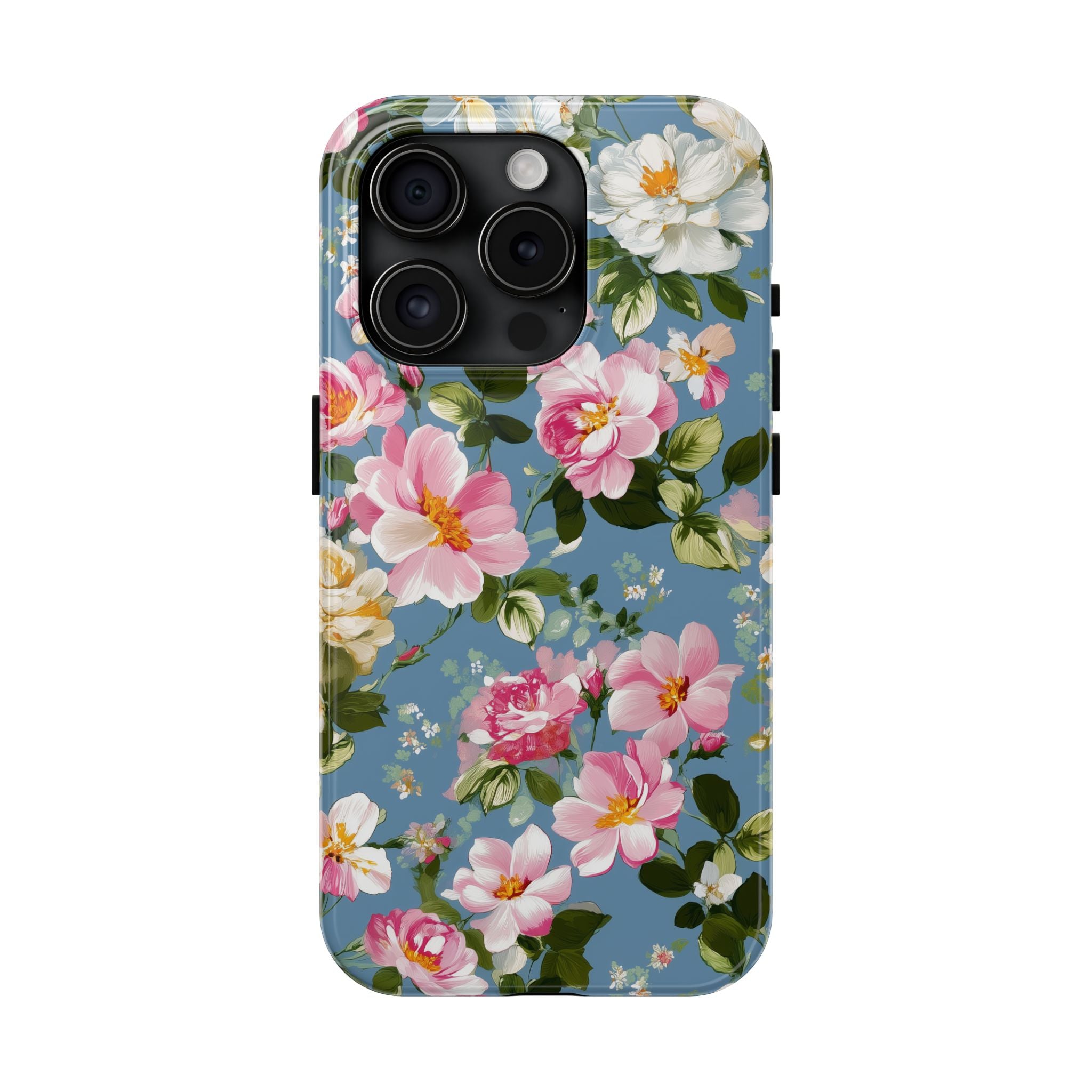 Vintage Pink Camellia on Blue