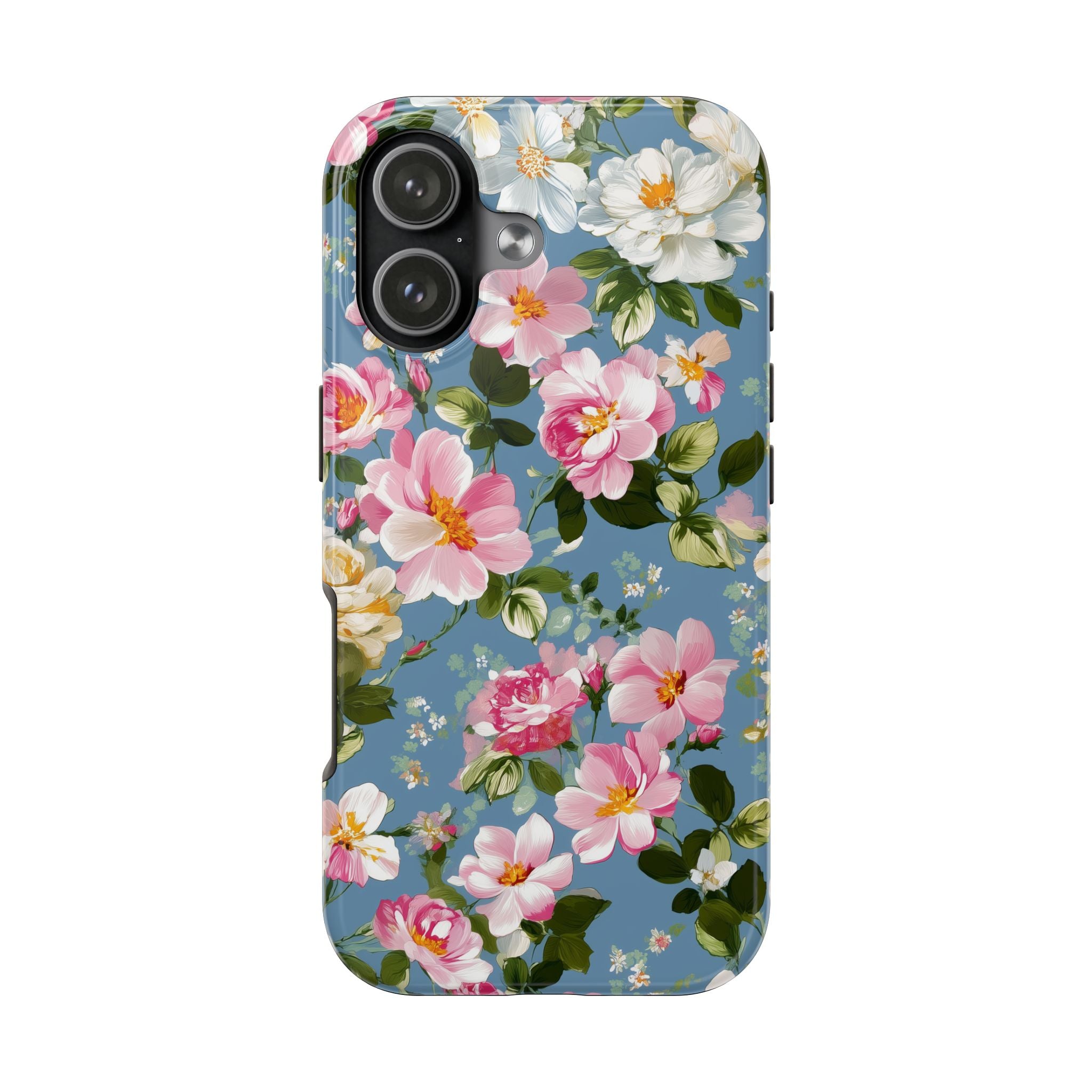Vintage Pink Camellia on Blue