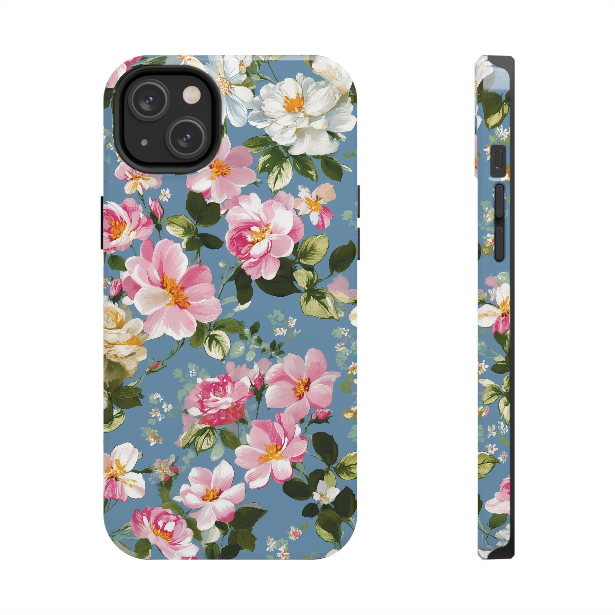 Vintage Pink Camellia on Blue