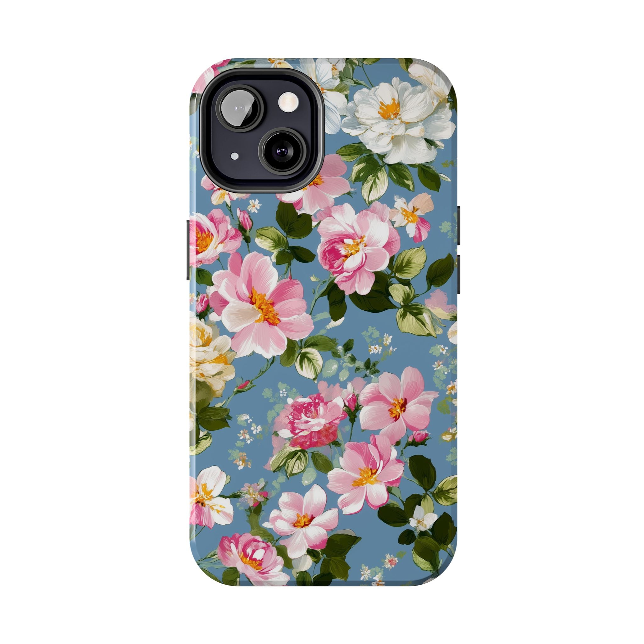 Vintage Pink Camellia on Blue