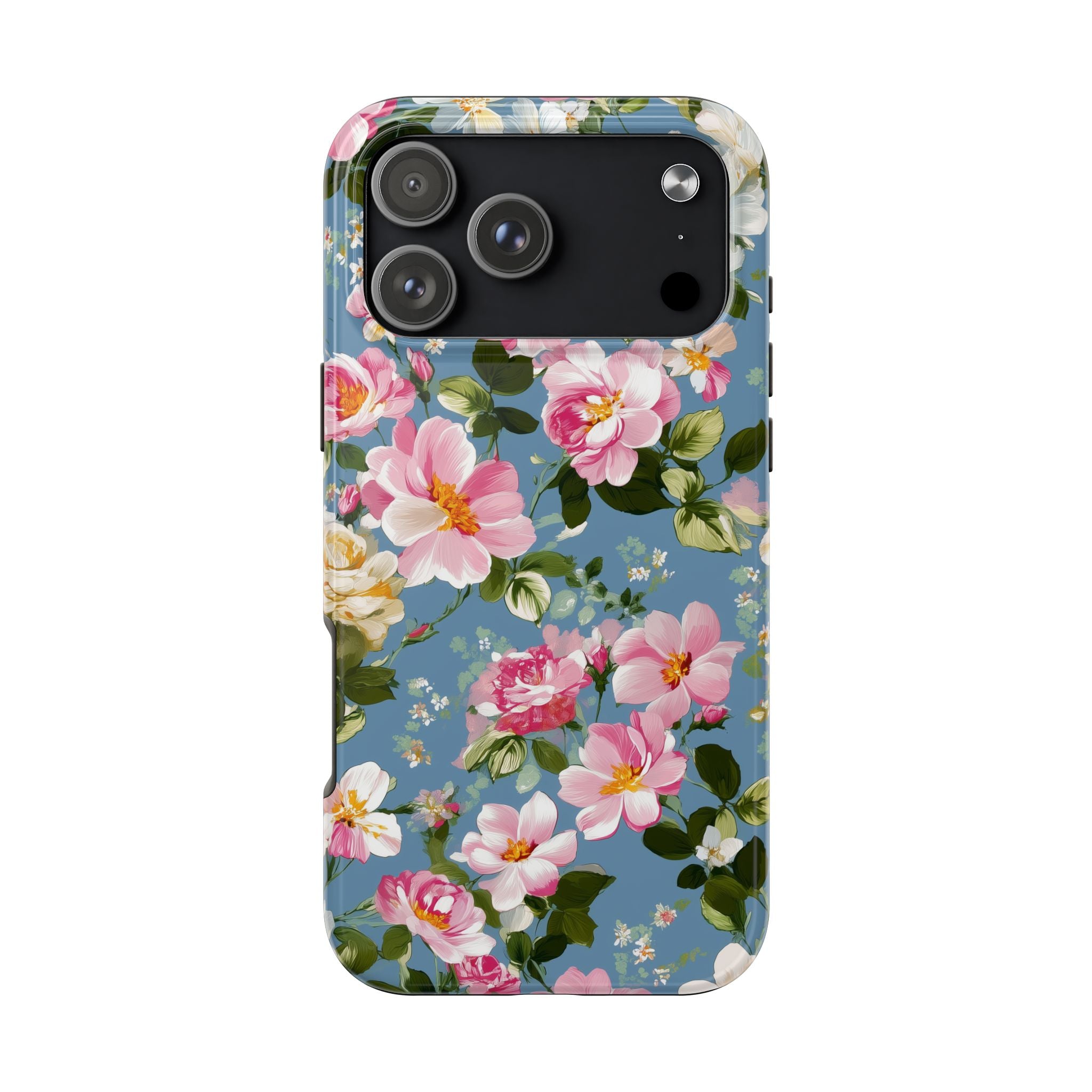 Vintage Pink Camellia on Blue