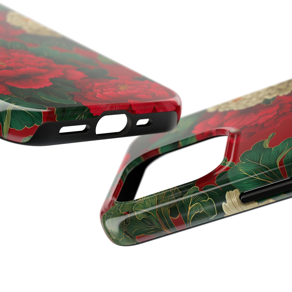 Red & Green Vintage Floral Peony
