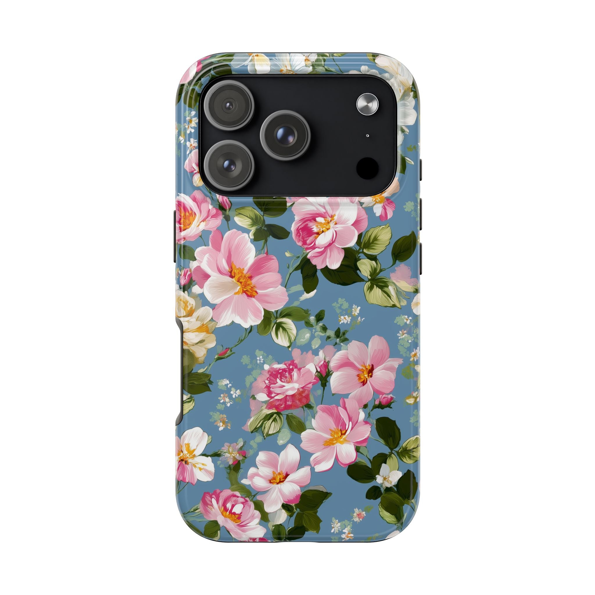 Vintage Pink Camellia on Blue