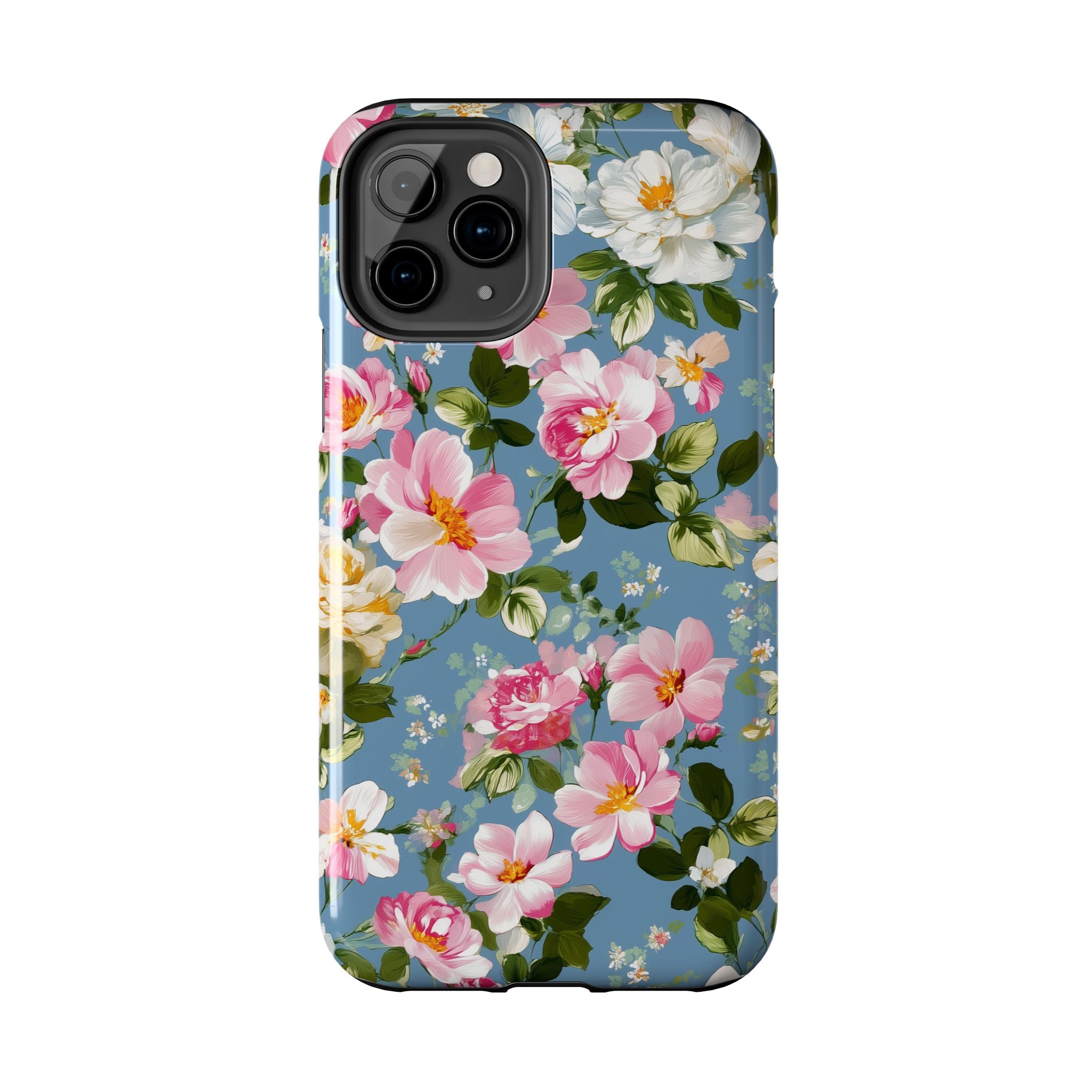 Vintage Pink Camellia on Blue