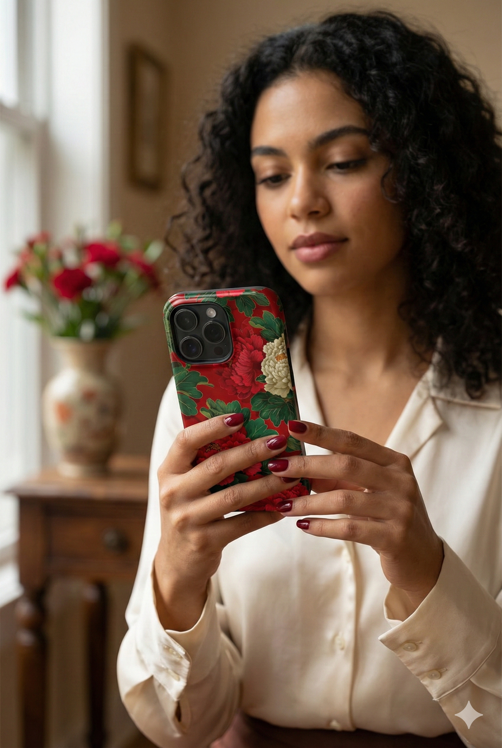 Red & Green Vintage Floral Peony