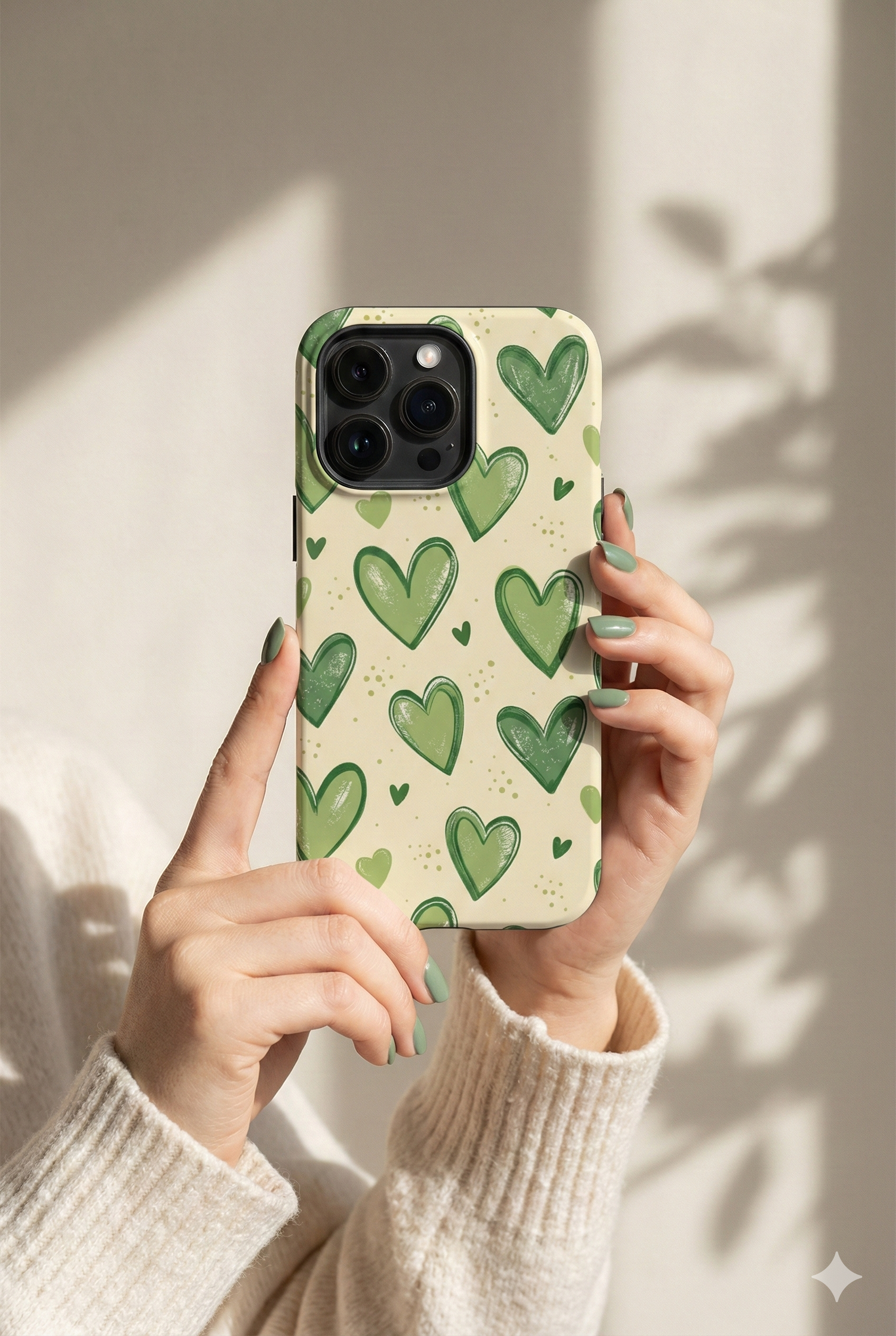 Cute Hand-Drawn Green Hearts