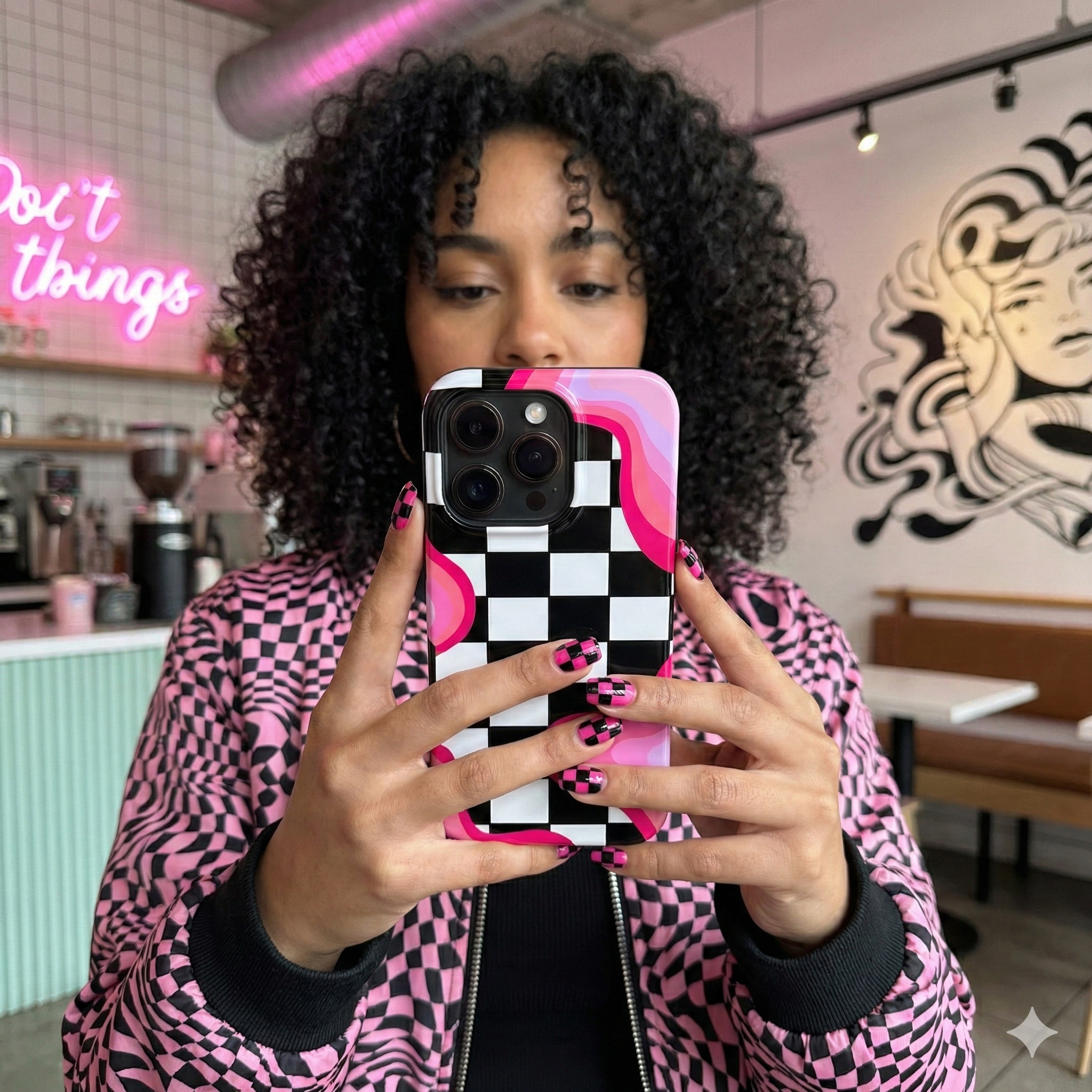 Checkered Pink Retro Wavy