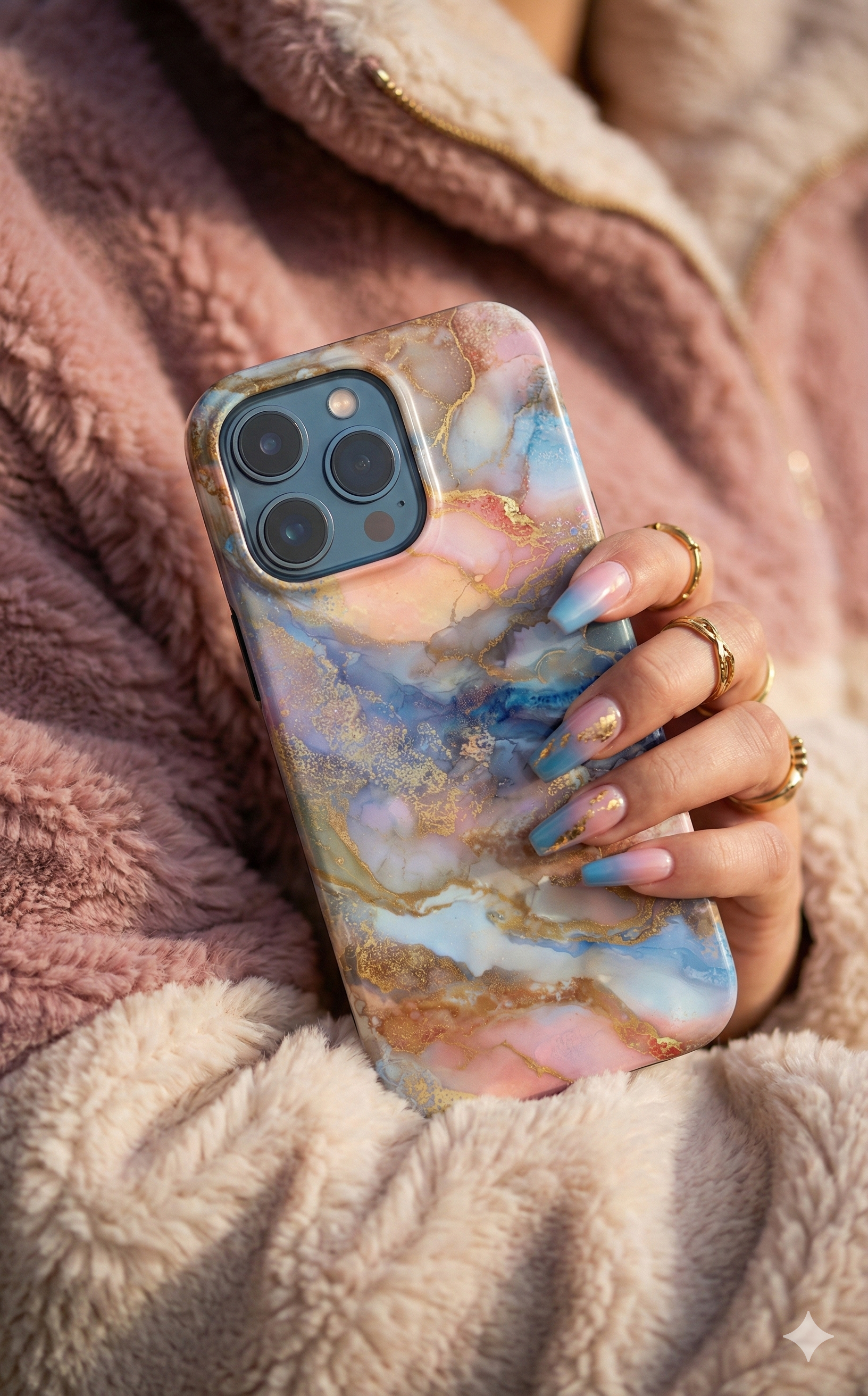 Rose Gold & Blue Abstract Marble