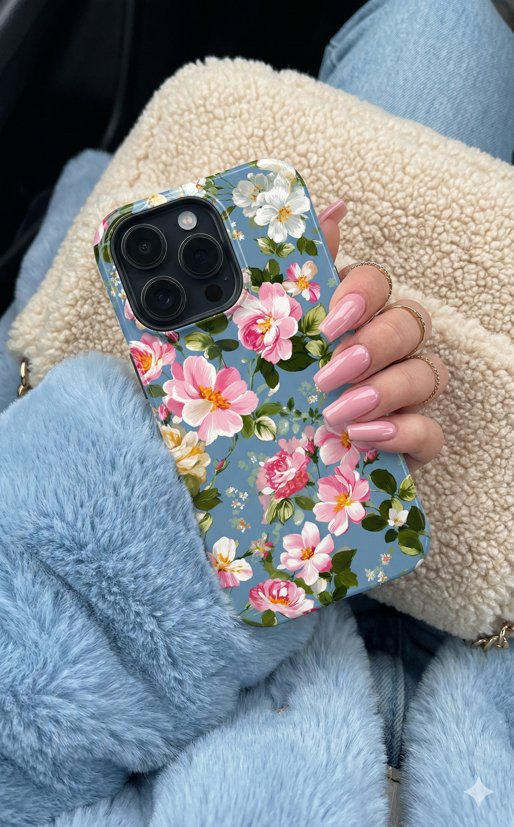 Vintage Pink Camellia on Blue