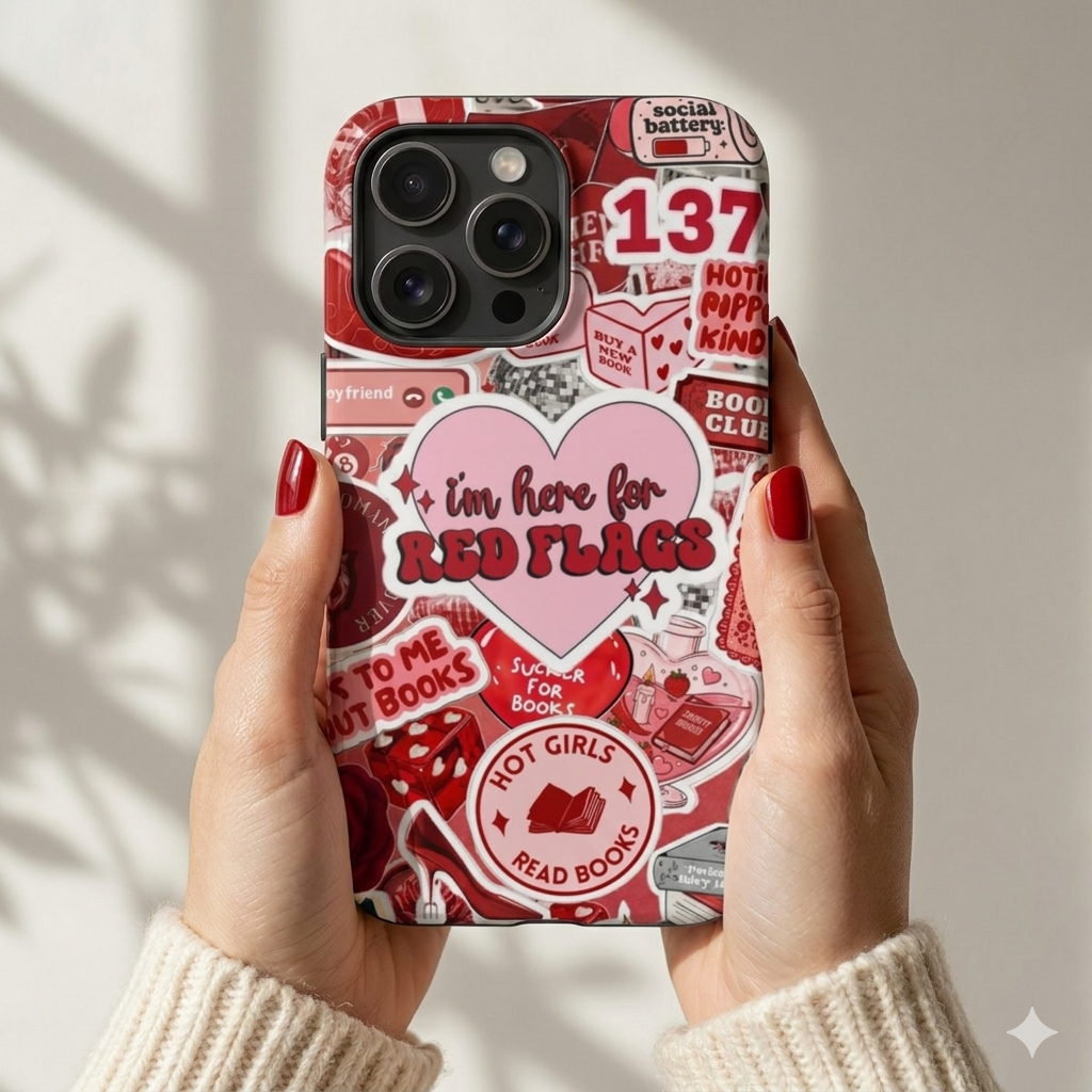 "I’m Here for Red Flags" Red Aesthetic Sticker Collage