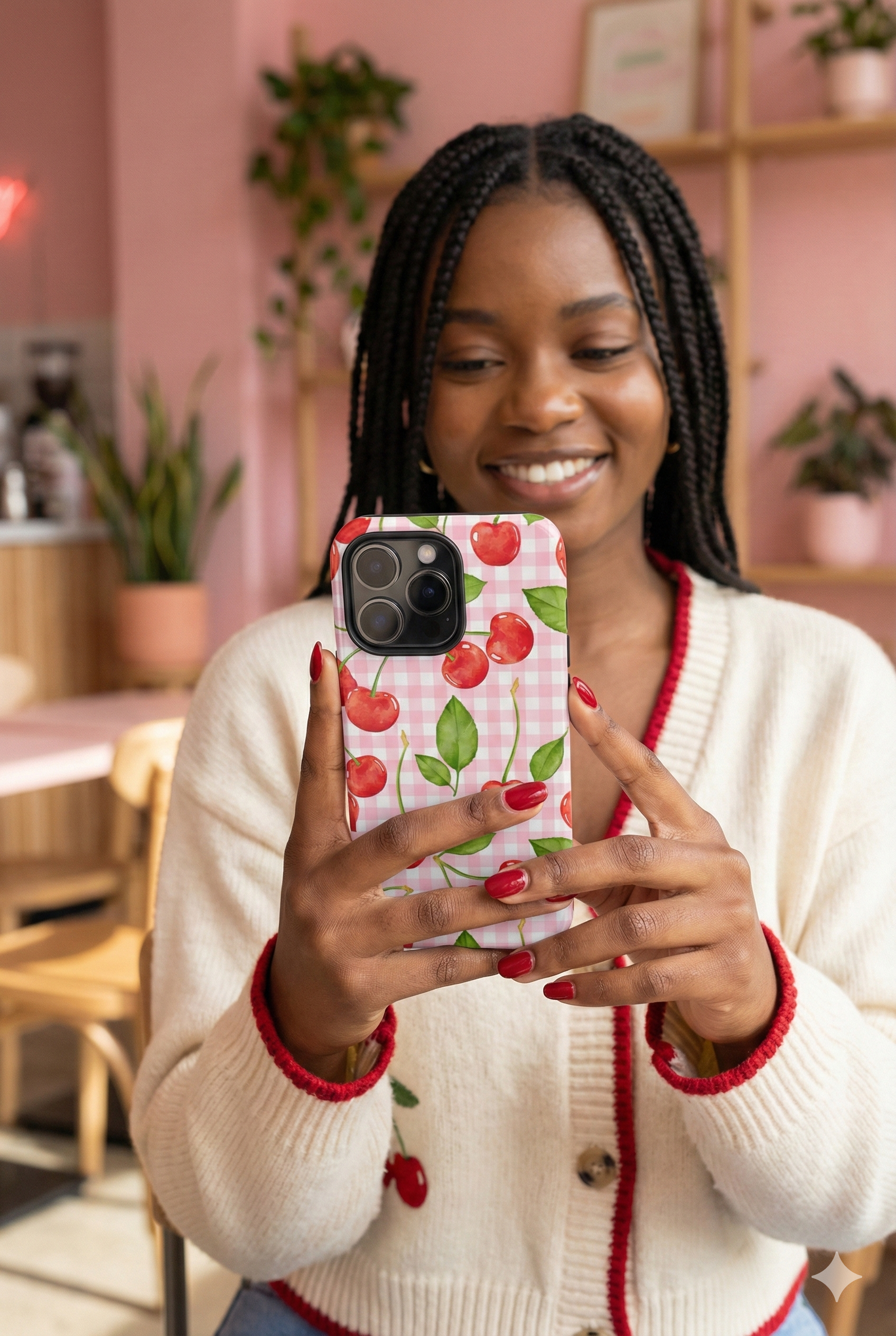 Cherry Gingham Pink Watercolor Cherries