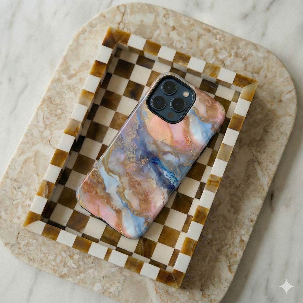 Rose Gold & Blue Abstract Marble